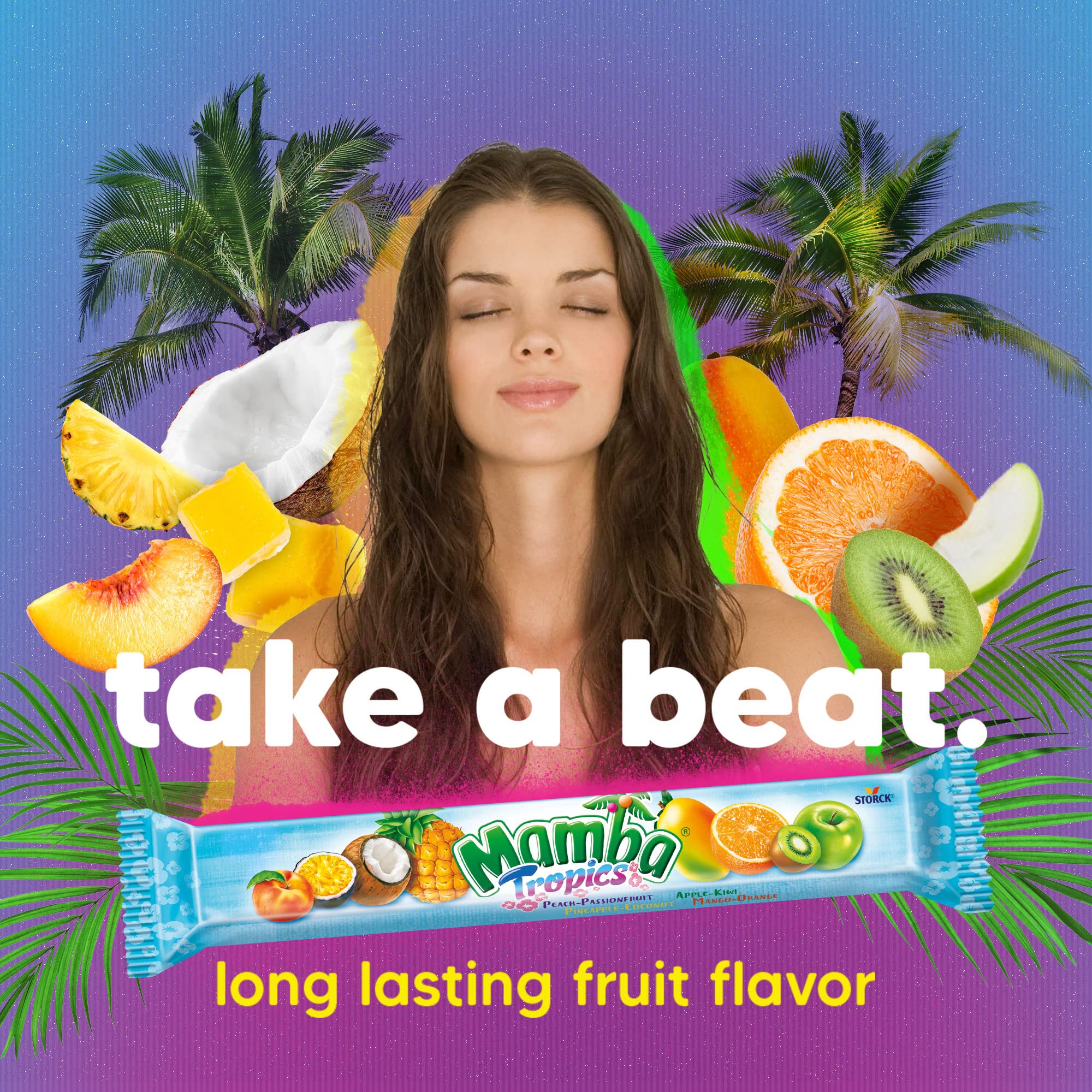 Mamba Tropics Fruit Chews Candy - 24 Count Pack (24 Individual Packs) | Assorted Fruit Flavored Soft Candy | Perfect for Parties, Snacking & Lunchboxes