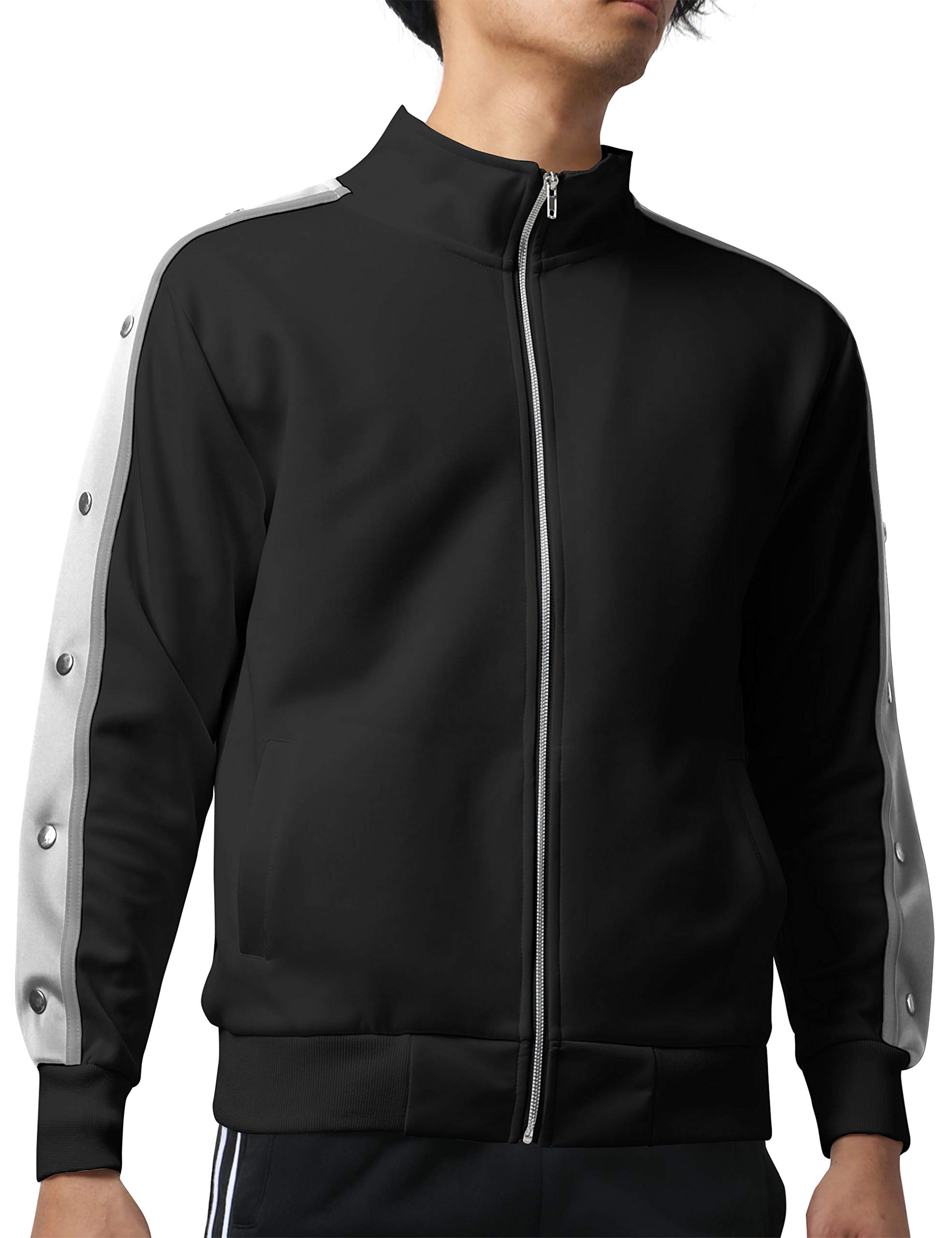 Men's Lightweight Bomber Jacket - Stretchable Slim Fit Track Coat with Button Sleeve Accents & Full Zip | Perfect for Casual Wear, Gym, Running & Outdoor Activities