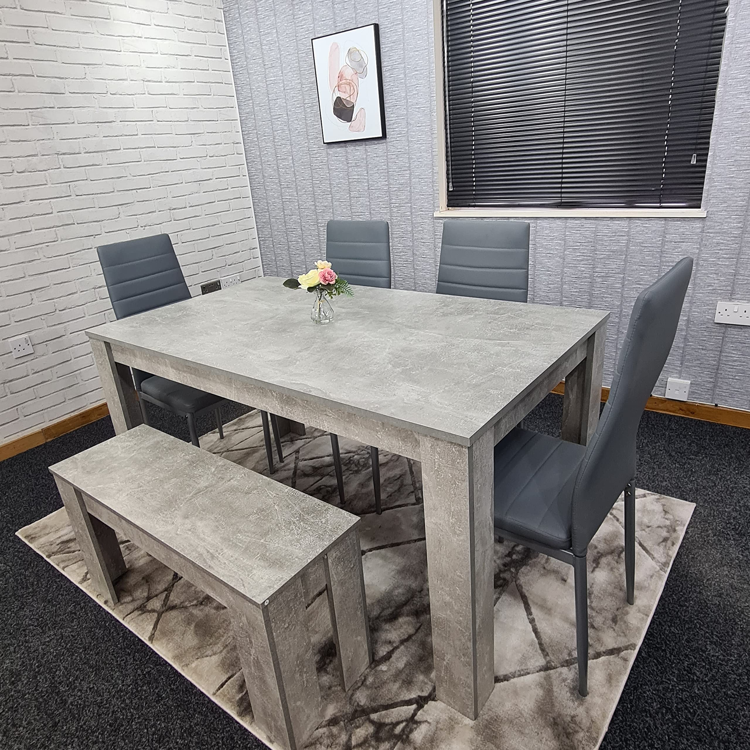 Stylish Grey 5-Piece Dining Set with Table, 4 Chairs & Bench - Modern Kitchen Furniture for Small Spaces | Perfect for Breakfast Nook, Apartment Dining or Cozy Family Meals