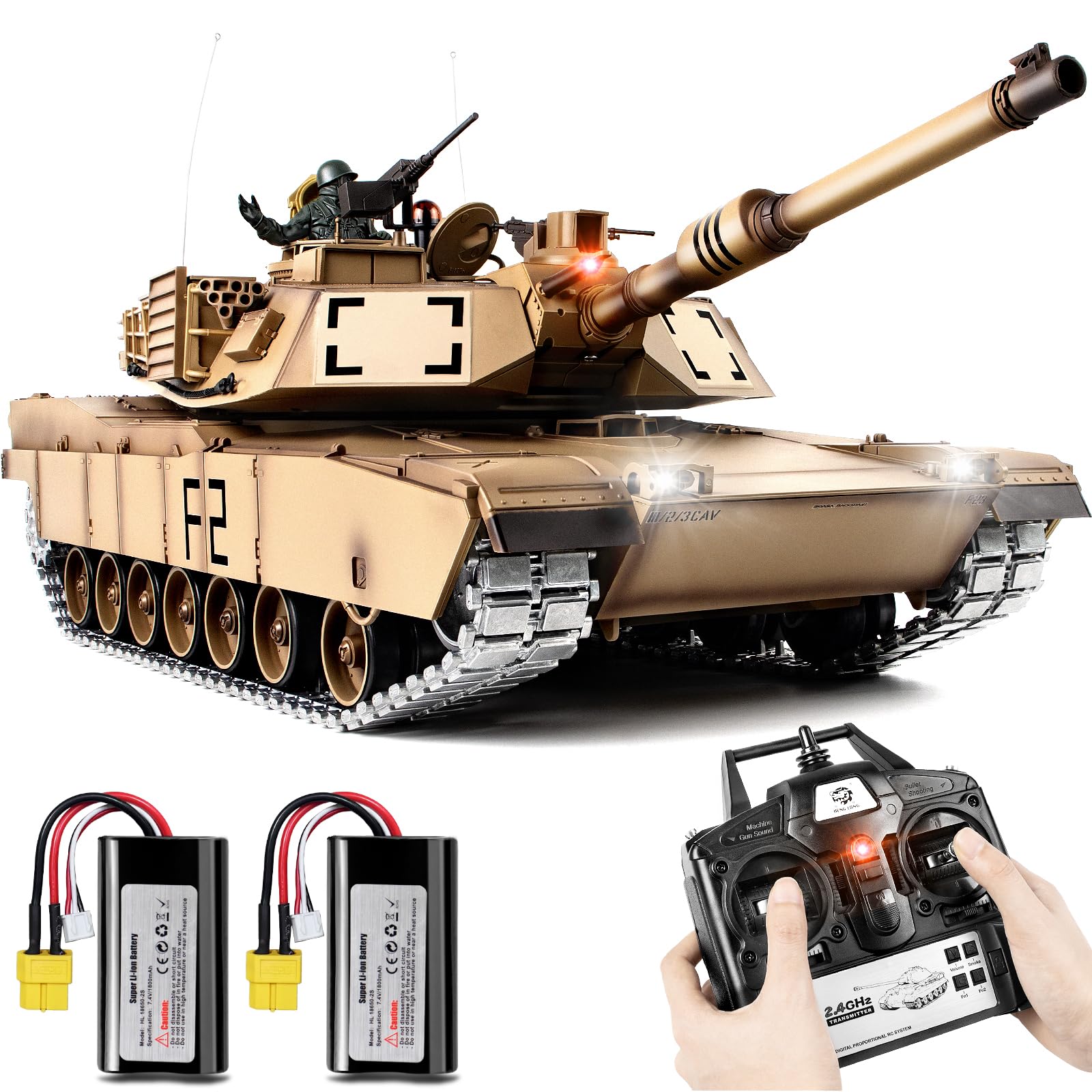 1/16 Scale RC Tank - US M1A2 Abrams Remote Control Military Toy with Smoke, Sound & LED Lights | Upgraded Metal Tracks, Steel Gearbox & Rechargeable Batteries | Realistic Battle Simulation for Adults & Kids | Outdoor Play & Collectible Display