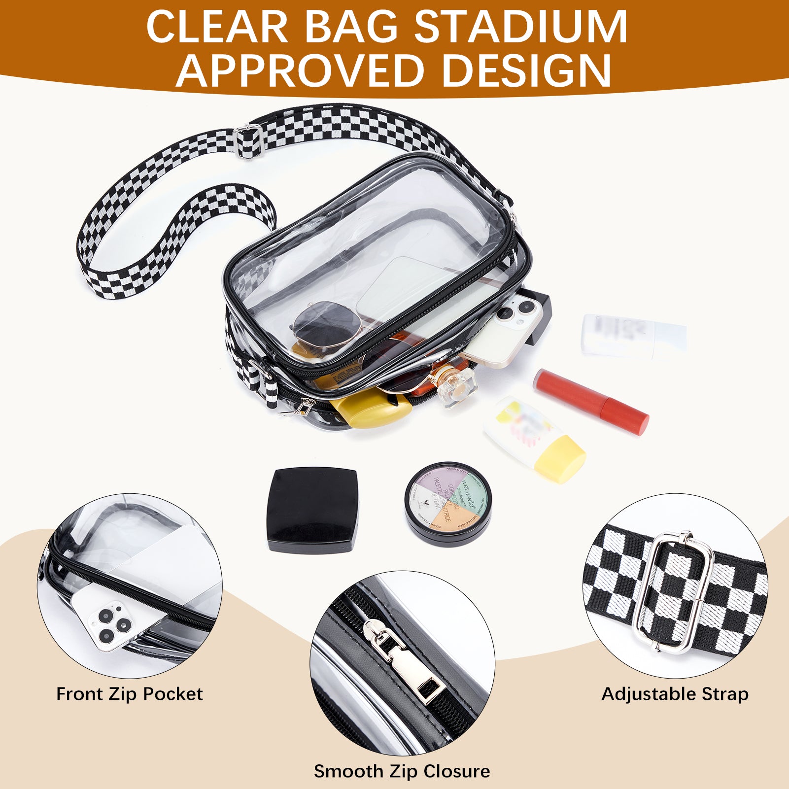Nola Clear Stadium Approved Crossbody Bags for Women - Fashionable & Secure Transparent Purse for Concerts, Sports Events & Travel - Perfect for Music Festivals, Theme Parks & Security Checkpoints