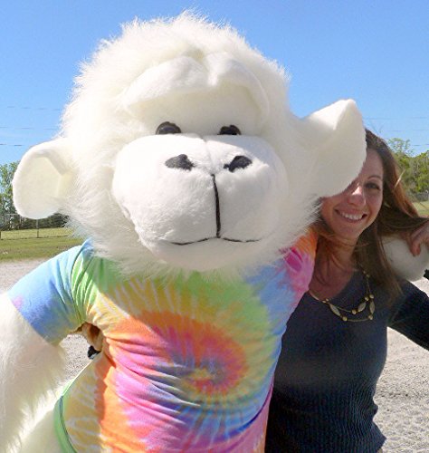 6 Foot Giant Plush White Gorilla Stuffed Animal - Soft American Made Big Stuffed Monkey with Rainbow Tie Dye T-Shirt - Perfect for Kids Room Decor, Birthday Gifts & Cuddling