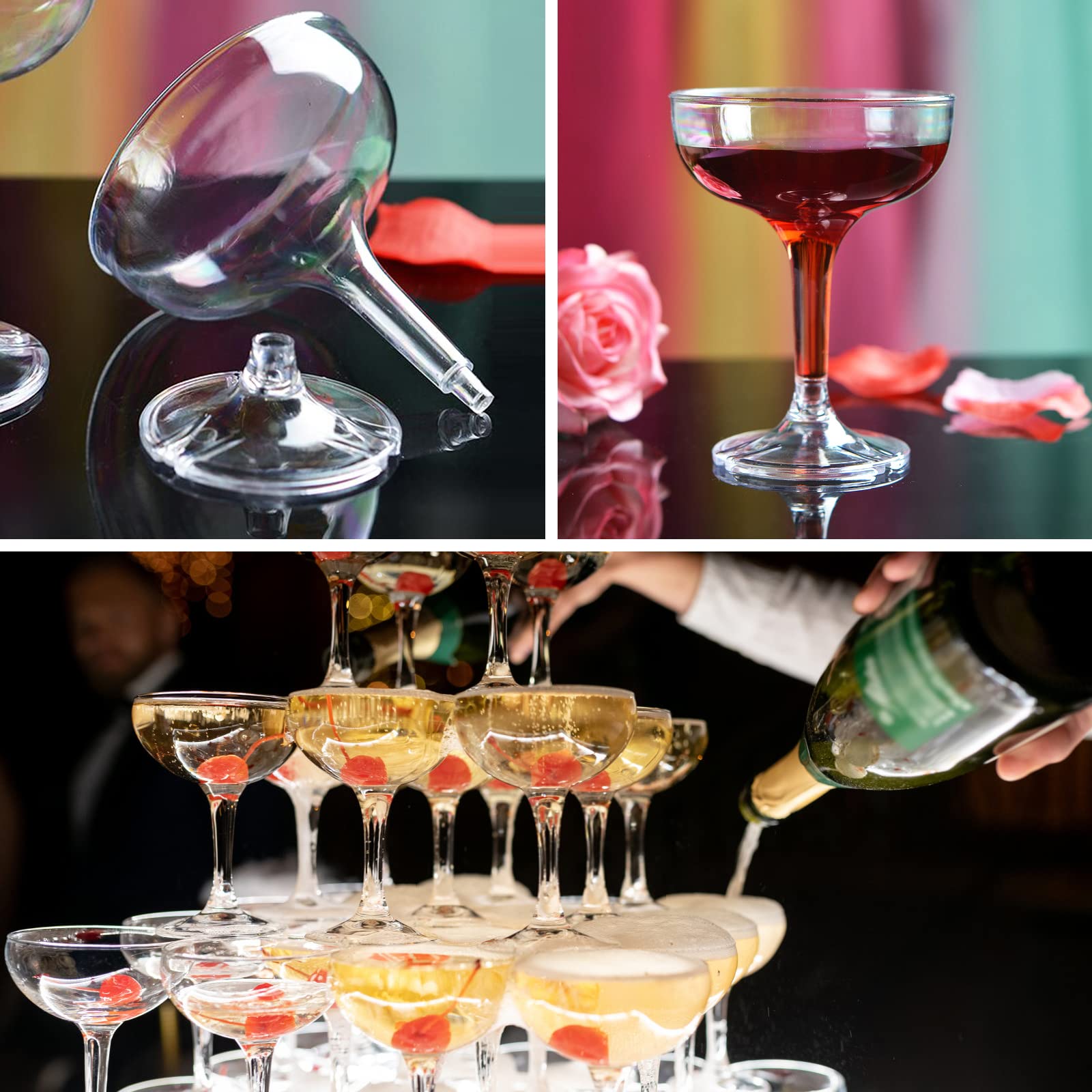 50 Pcs Clear 5 oz Unbreakable Acrylic Champagne Coupe Glasses - Disposable Plastic Martini Glasses for Wedding, Party & Cocktail Events - Elegant Drinkware for Celebrations, Toasts & Special Occasions