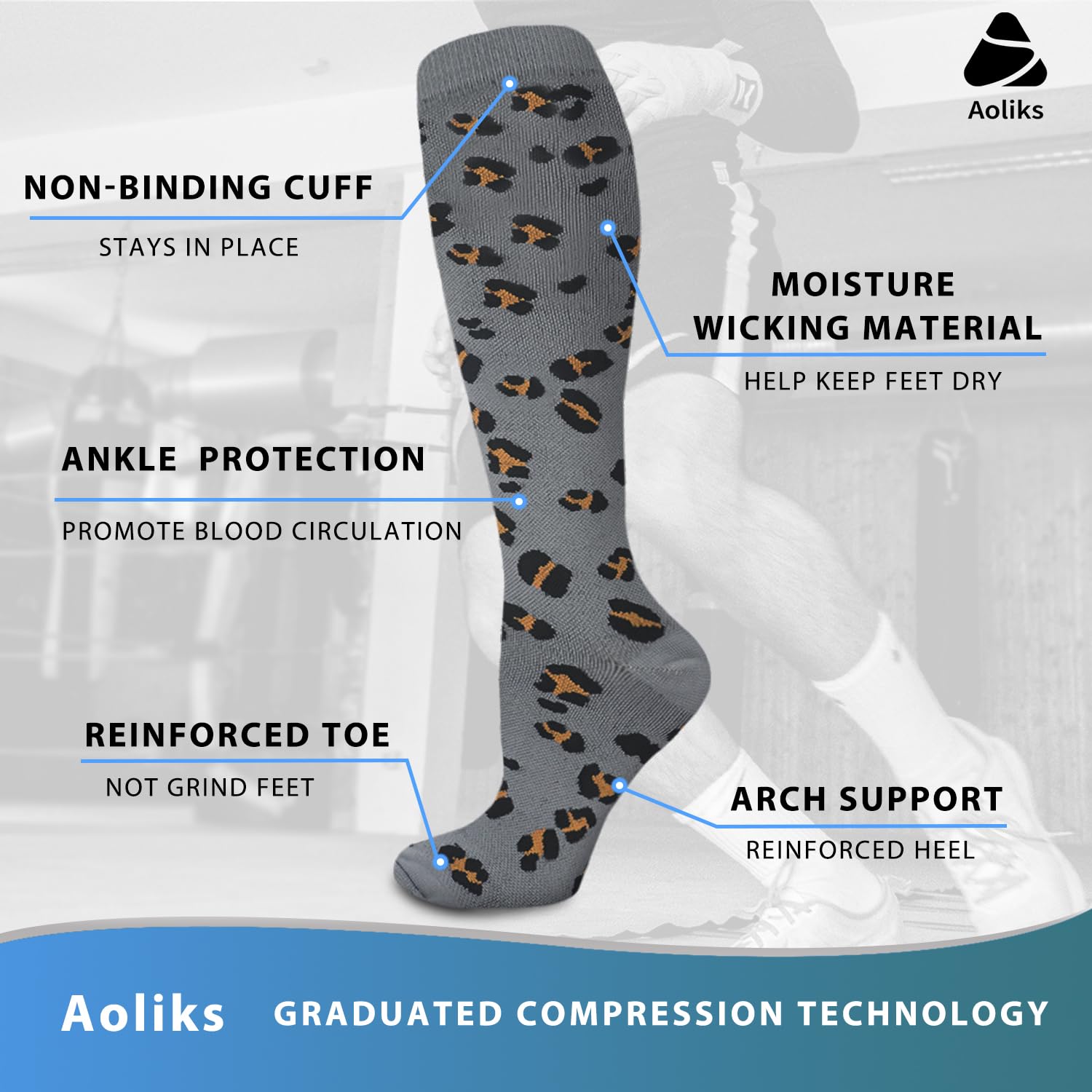 Aoliks Medical Compression Socks for Women & Men - Knee High Support Socks for Running, Nurses, Travel - Improve Circulation & Reduce Swelling for Athletes, Healthcare Workers & Frequent Flyers