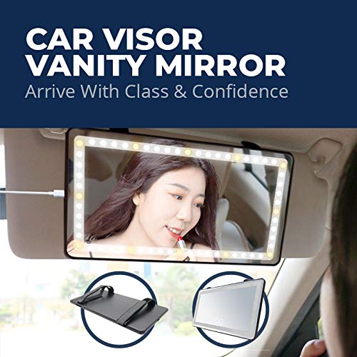 Rechargeable LED Car Visor Vanity Mirror with Light - Universal Sun Visor Makeup Mirror for All Vehicles - Perfect for Touch-Ups & Makeup On-The-Go