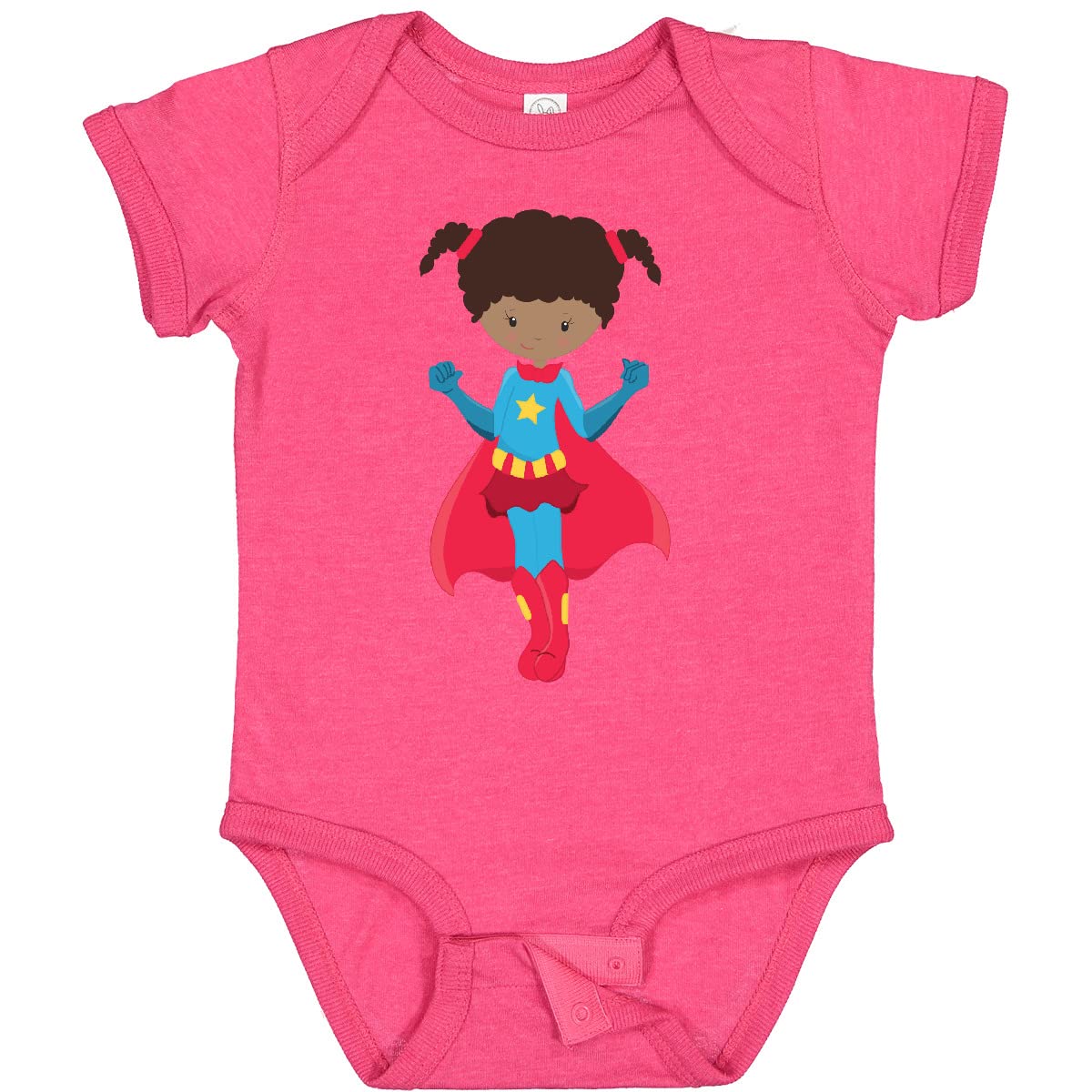 Inktastic African American Superhero Girl with Red Cape Baby Bodysuit - Cute Infant Onesie for Playtime, Dress-Up & Superhero Costume Parties
