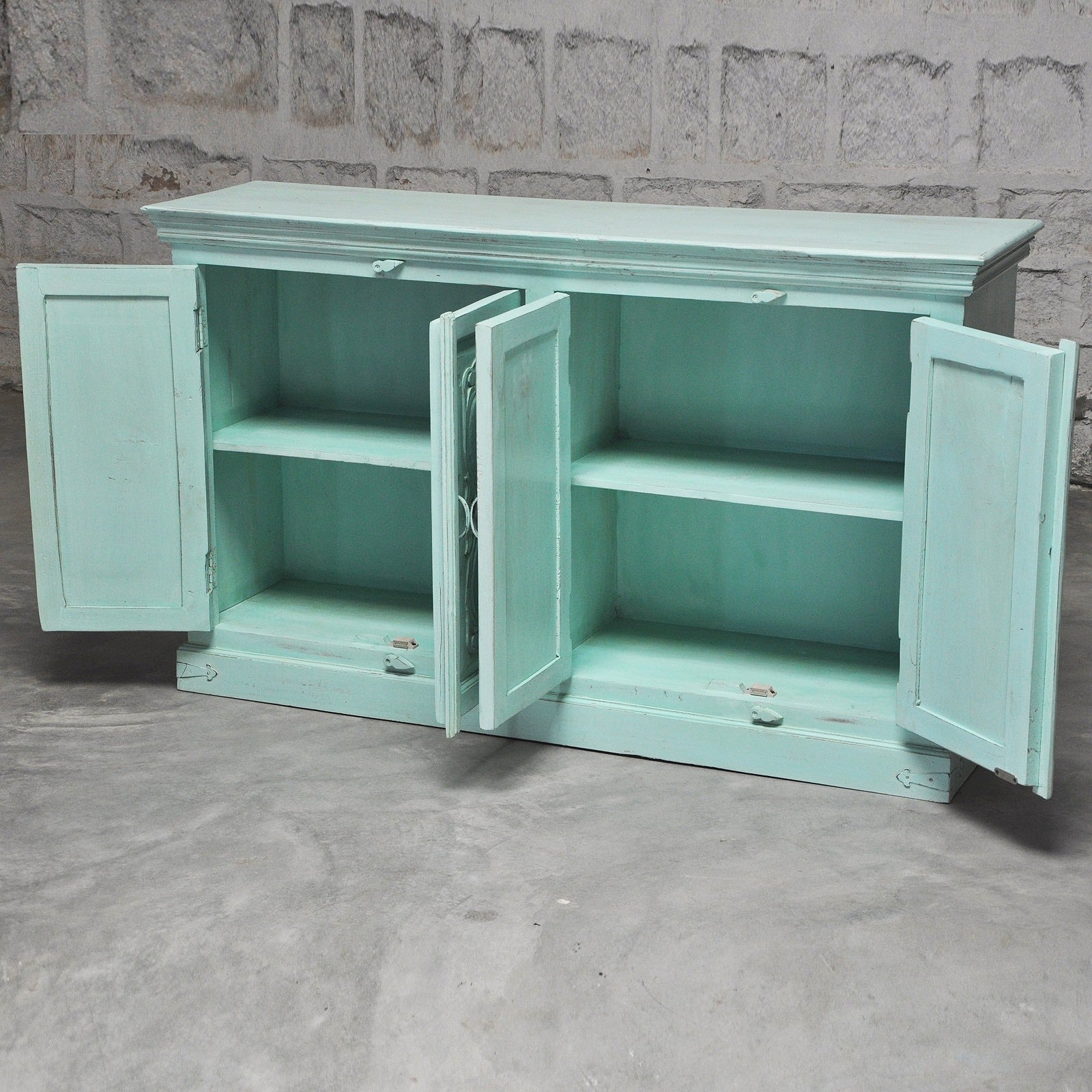 Floral Carved Solid Wood Sideboard - Rustic Farmhouse Buffet Cabinet for Dining Room, Living Room & Entryway Storage