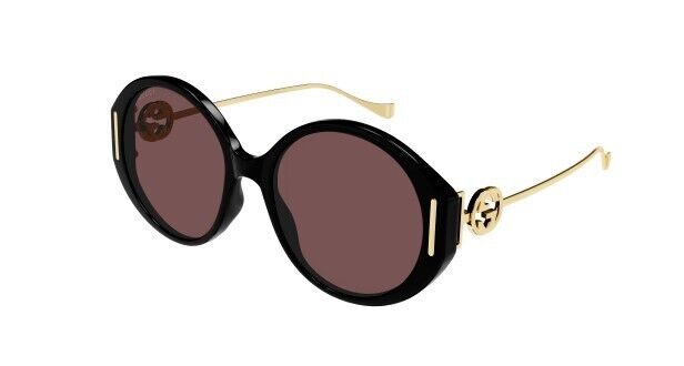 Gucci GG 1202S 001 Black Gold/Brown Oversize Round Women's Sunglasses