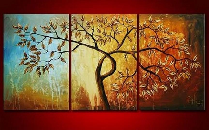 Original Abstract Oil Painting on Canvas - Tree of Life Wall Art Set of 3 Pieces for Living Room, Bedroom & Office Decor