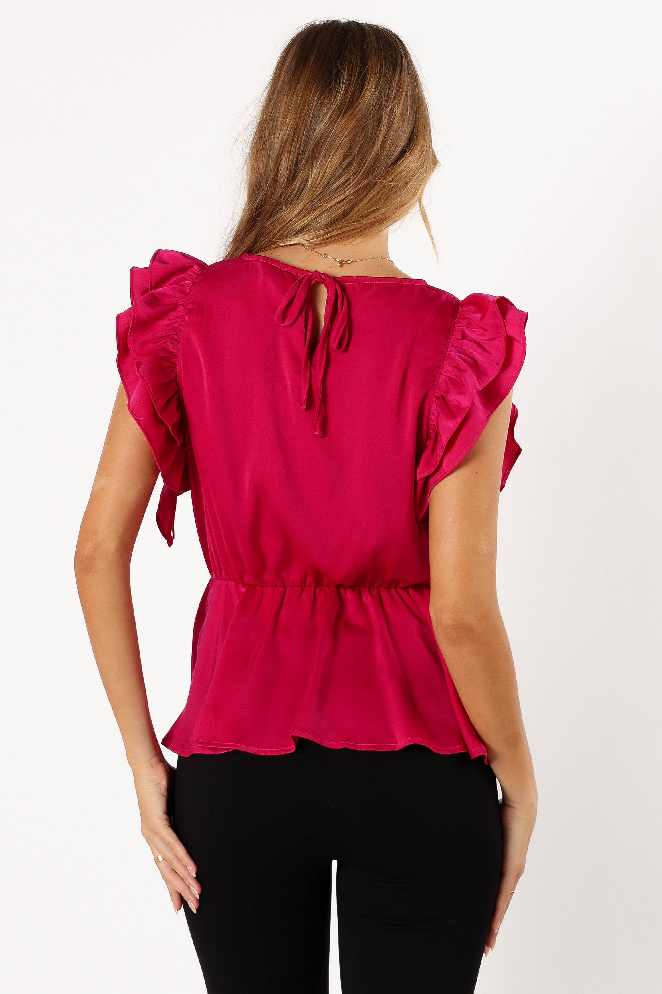 Amelia Ruffle Top Women's Blouse - Fuchsia Pink Floral Print Summer Casual Shirt for Date Night & Office Wear