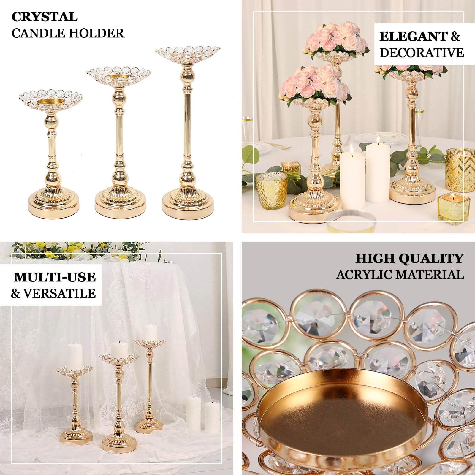 Efavormart Set of 3 Gold Metal Crystal Beaded Votive Candle Holders - 11