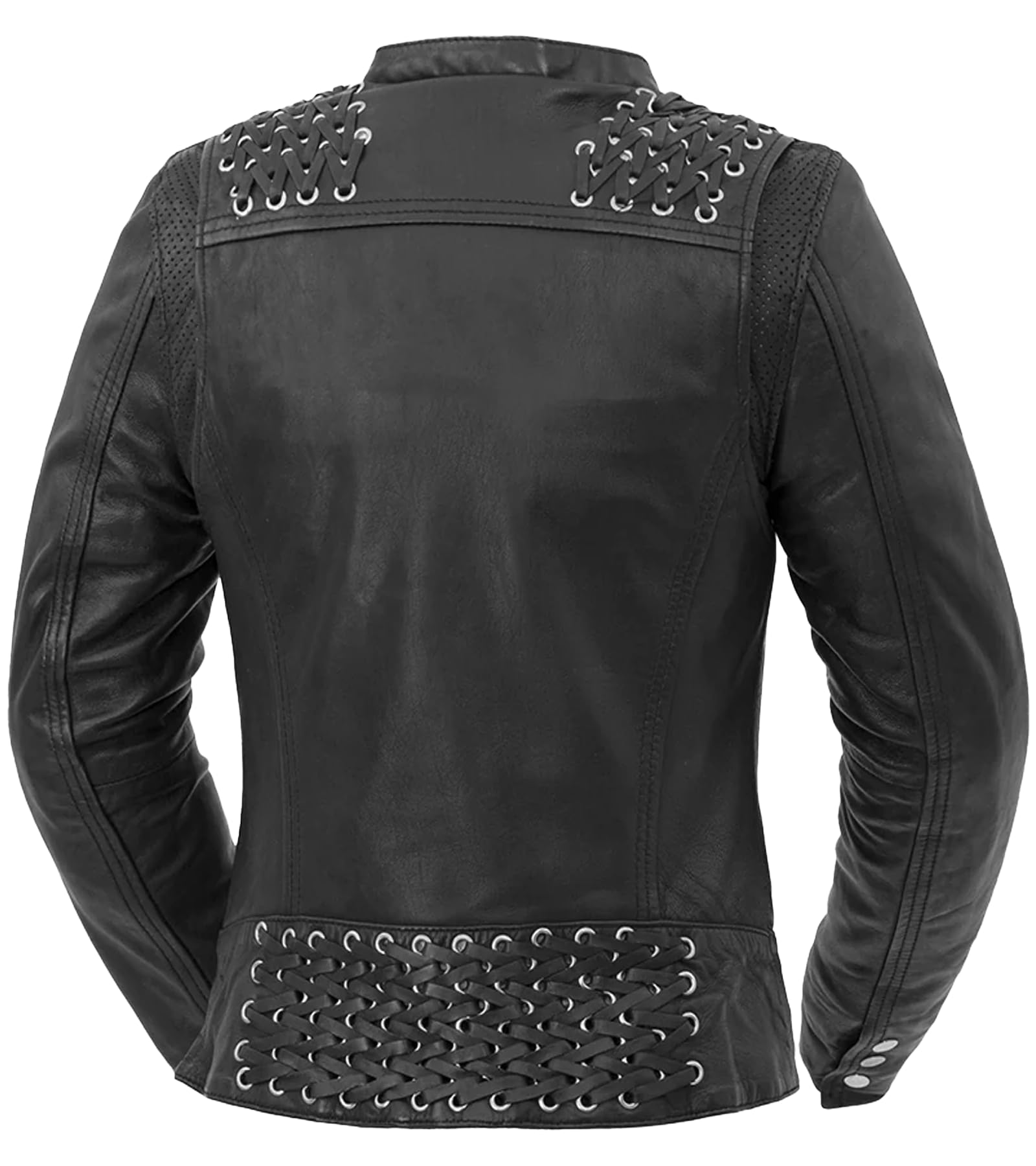 First Mfg Co Black Widow Women's Motorcycle Jacket - Genuine Black Leather Biker Jacket for Riding & Street Fashion - Perfect for Harley Davidson Riders & Urban Style