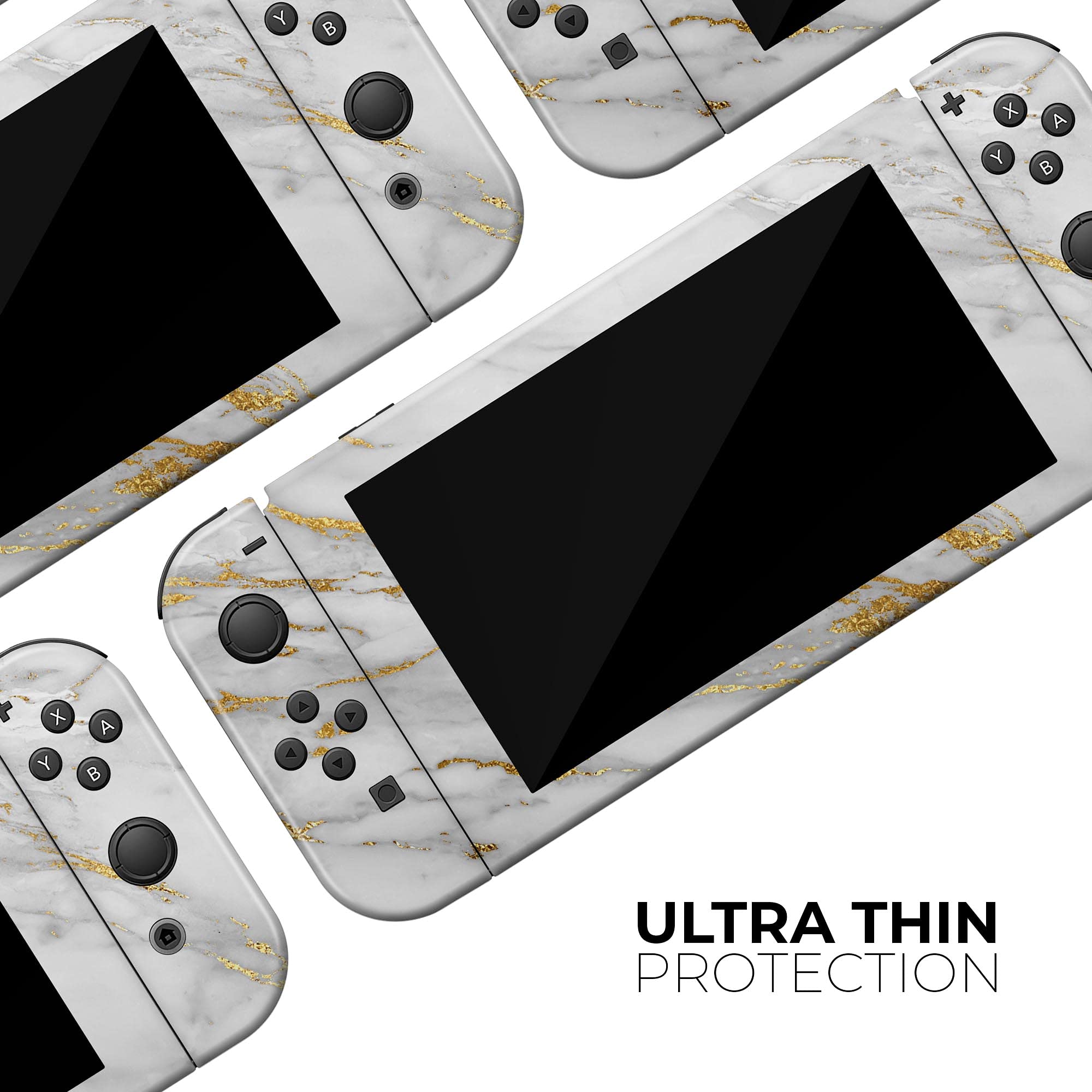 Nintendo Switch Lite Skin Decal - Scratch-Resistant Removable Vinyl Wrap Cover Compatible with Switch Lite - Marble & Digital Gold Foil V4 Design - Perfect for Gaming Protection and Customization