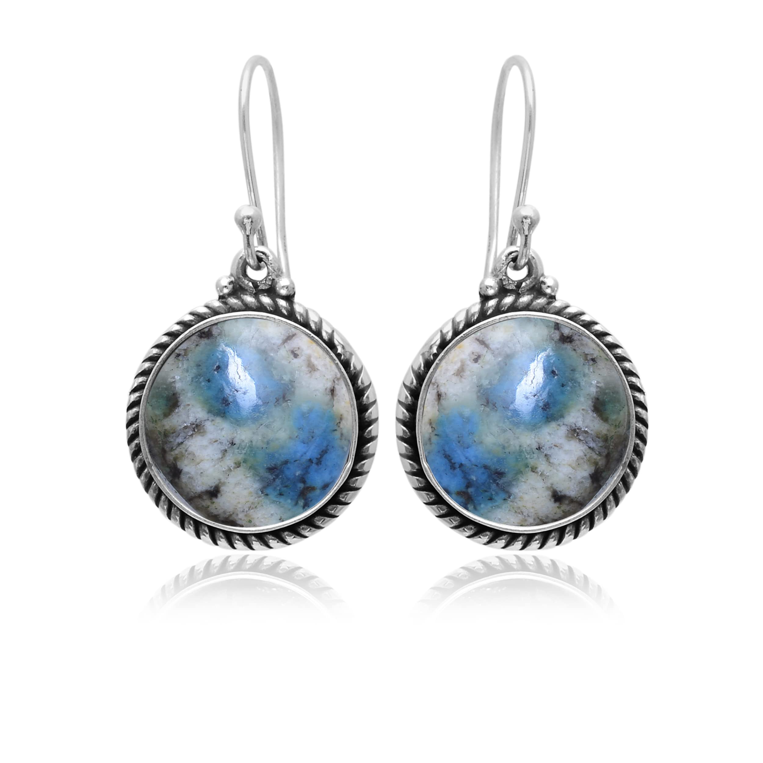 Veracity Jewelry K2 Jasper Earrings for Women - 925 Sterling Silver Handmade Dangle Earrings with Natural Multi-Color K2 Jasper Gemstone - Elegant Boho Jewelry for Parties, Weddings & Everyday Wear (VSE-230)