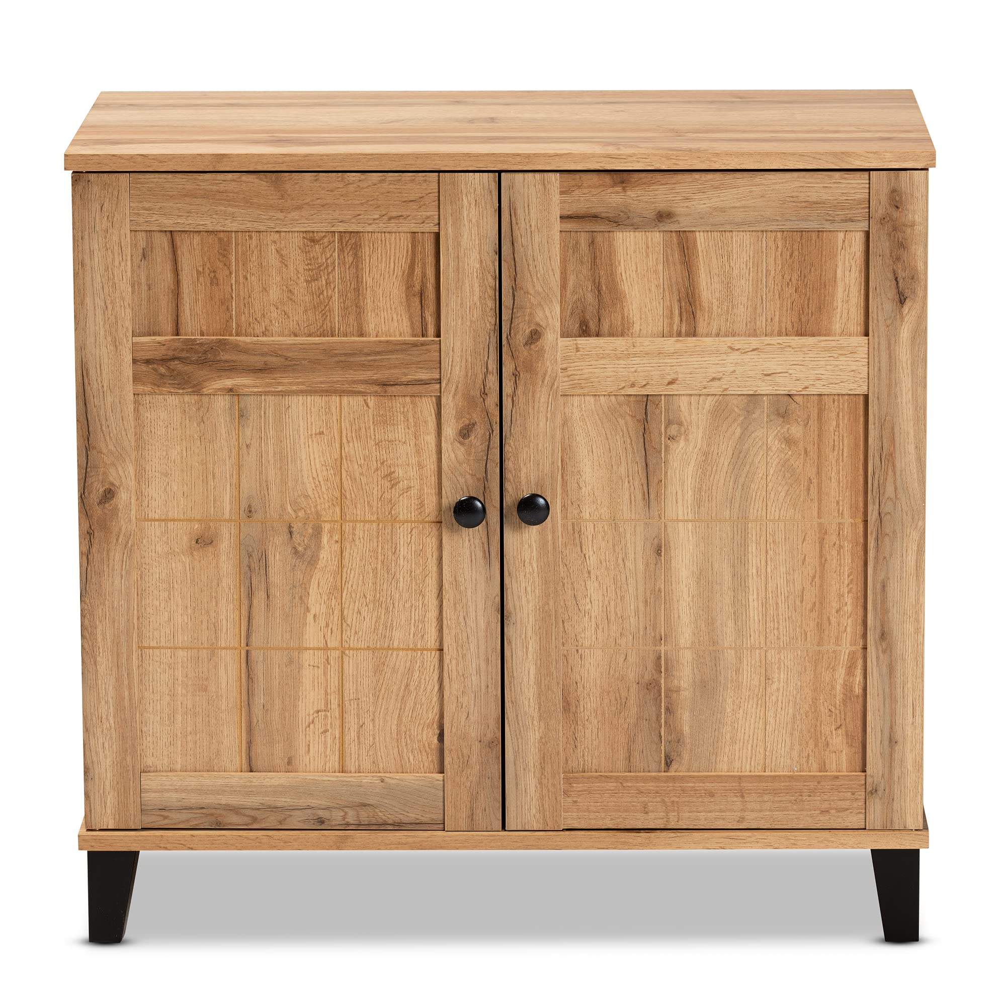 Baxton Studio Glidden Modern Oak Brown Wood 2-Door Shoe Storage Cabinet - Contemporary Entryway Organizer for Hallway, Closet & Mudroom