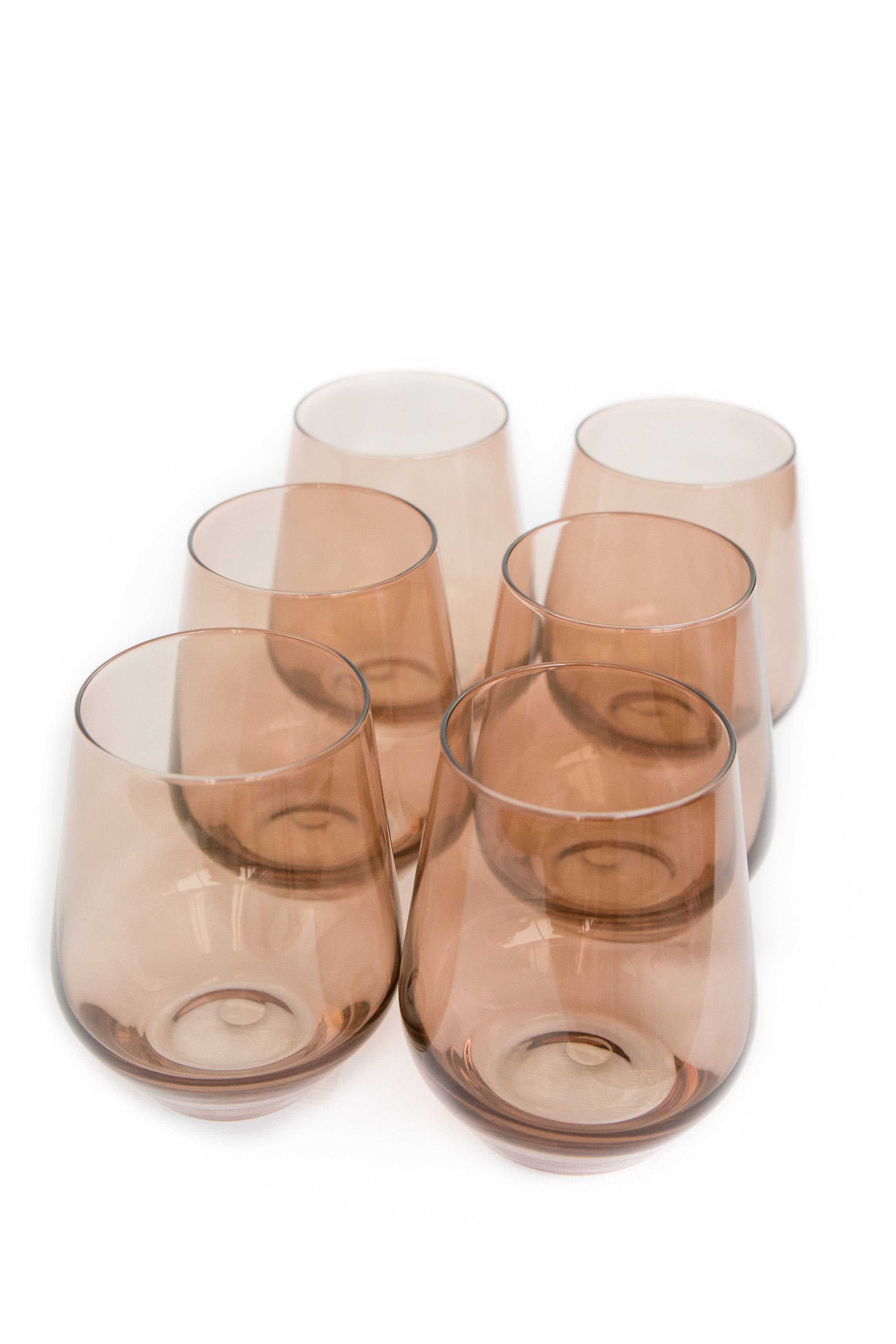 Premium Estelle Colored Wine Glasses Set of 6 - Stemless, Shatter-Resistant, Mocha Mousse (Amber Smoke) - Perfect for Parties, Weddings, and Home Entertaining