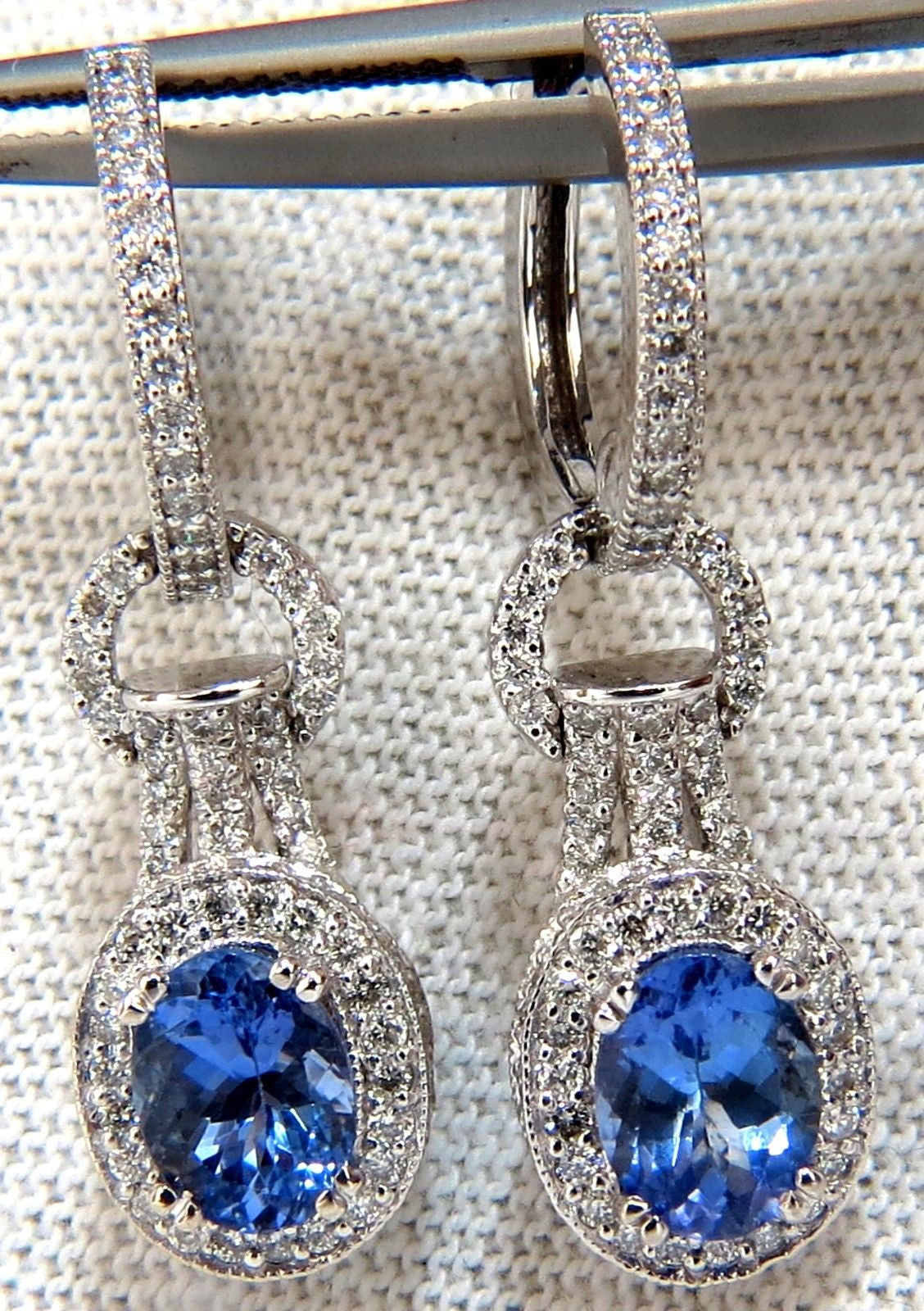 3.40 Carat Natural Oval Brilliant Tanzanite Diamond Dangle Earrings in 14K Gold - Elegant Jewelry for Weddings, Parties & Special Occasions