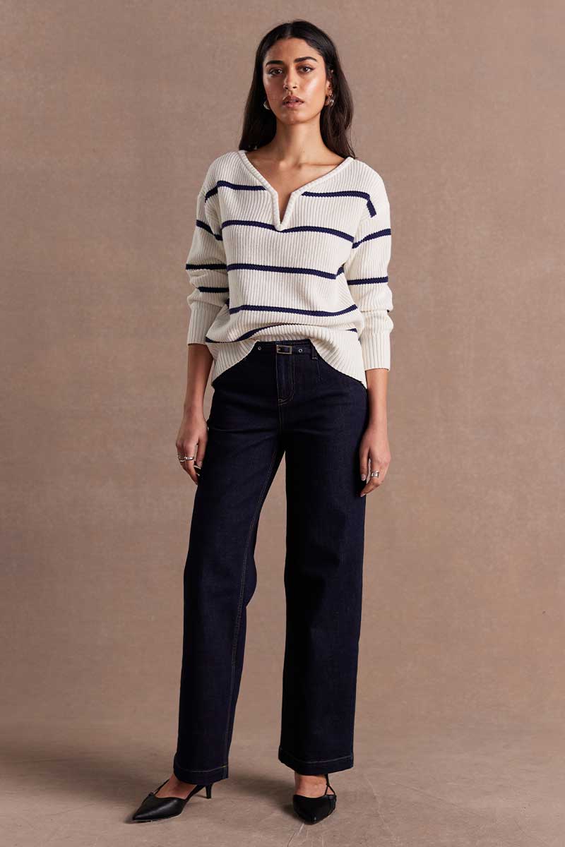 Stylish Connection Ink Stripe Sweater for Women | Trendy Striped Knit Pullover | Perfect for Casual Outfits, Office Wear & Fall Layering