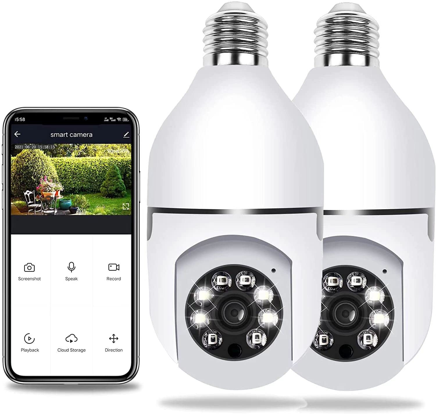 2 Pack Wireless WiFi Light Bulb Security Camera - 1080P HD 360° Panoramic Dome Surveillance Camera with Night Vision, Smart Home Outdoor Security Camera for Porch, Garage & Backyard Monitoring