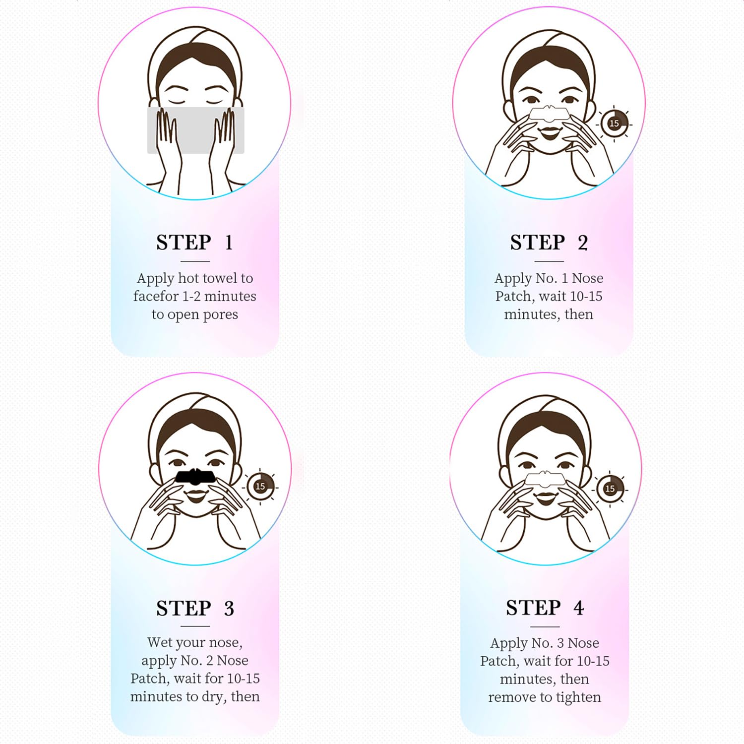 BIOAQUA 3-Step Blackhead Remover Kit - Deep Cleansing Nose Strips, Pore Minimizer Serum & Moisturizing Patches for Smooth Skin (7g x3) x5 Pack - Perfect for Acne Prone Skin & Blackhead Removal at Home
