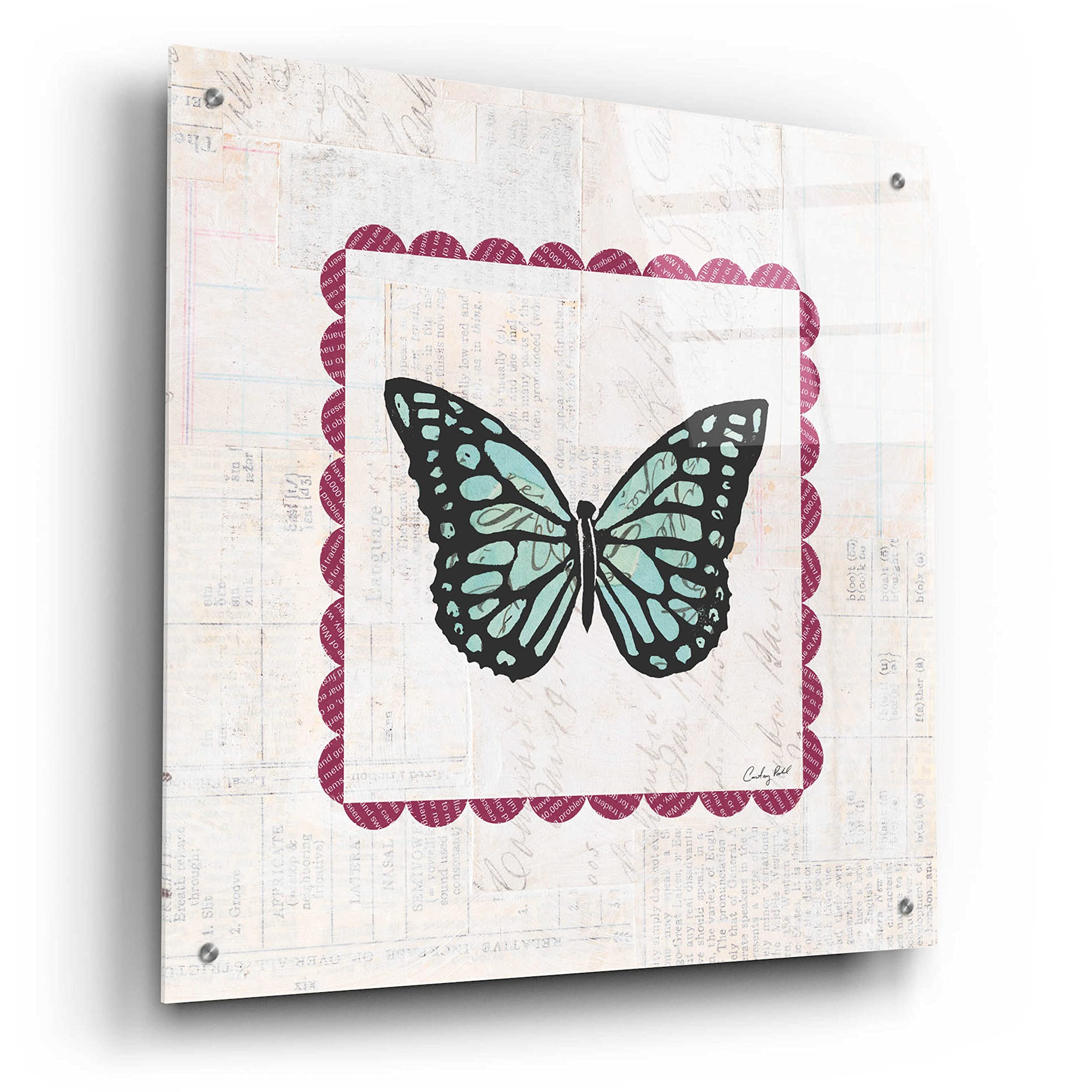 Courtney Prahl Butterfly Stamp Bright Acrylic Glass Wall Art - 24x24 Inches Modern Home Decor for Living Room, Bedroom & Office
