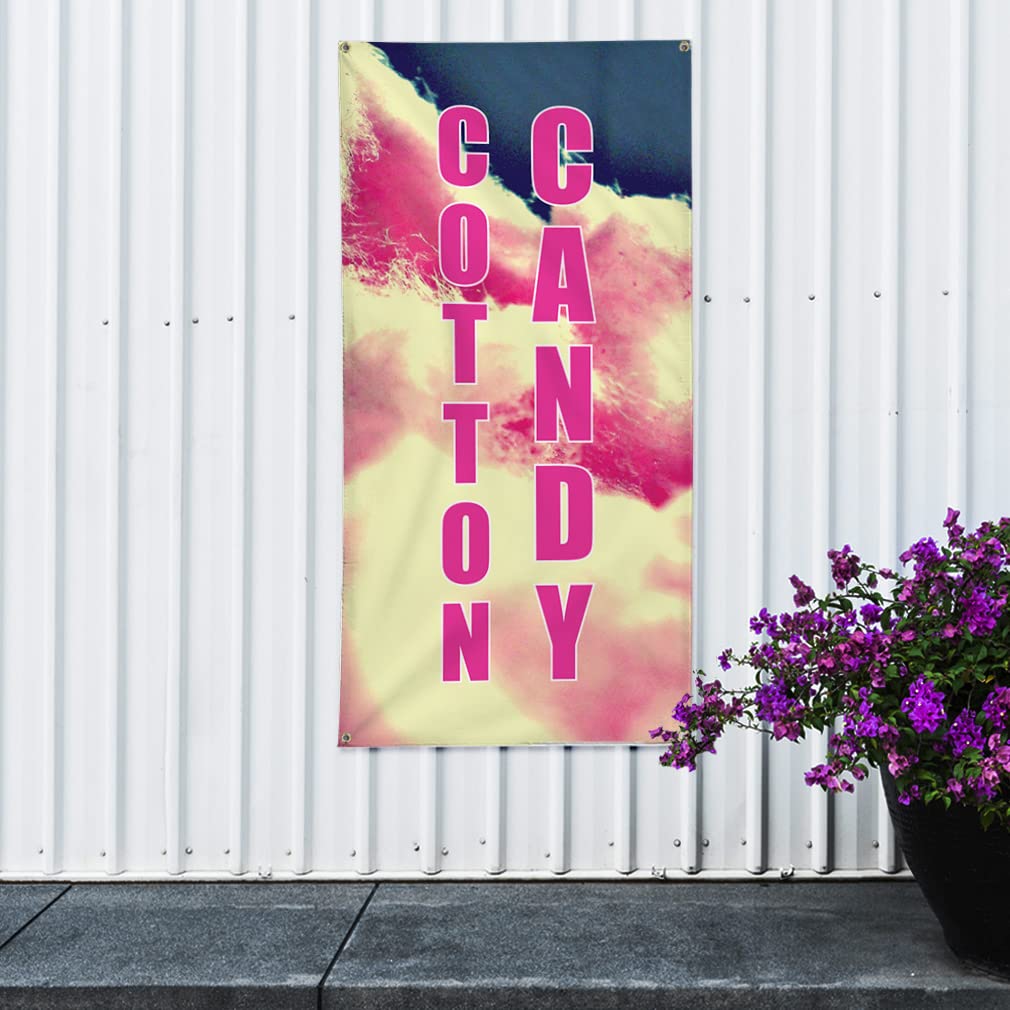 Vertical Vinyl Banner - Multiple Sizes (96x48 Inches) | Cotton Candy Food & Drink Retail Sign | Weatherproof Outdoor Industrial Yard Banner with 8 Grommets - Perfect for Storefronts, Trade Shows, and Outdoor Advertising