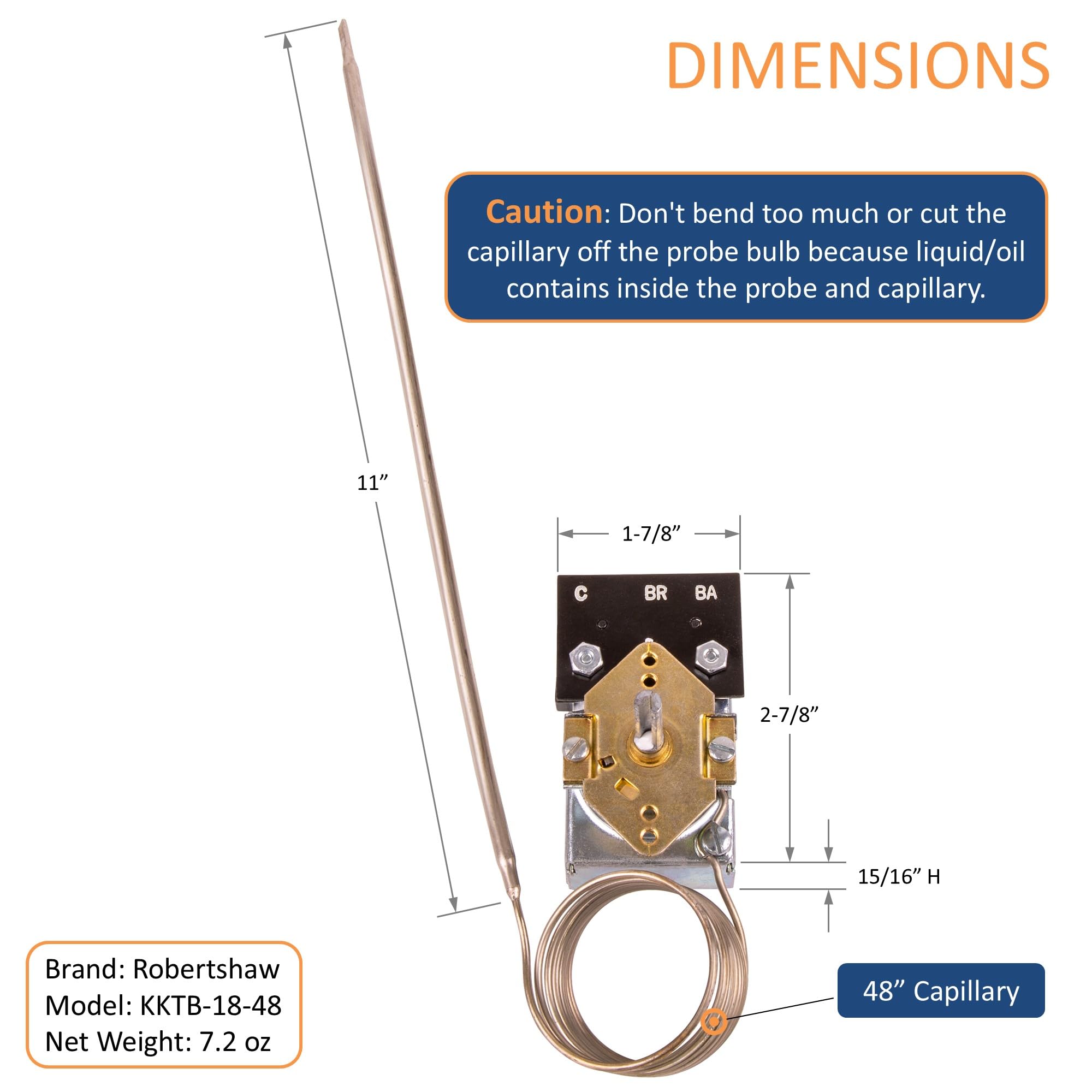 Robertshaw KKTB-18-48 Gas Stove Oven Range Thermostat - 5A 120VAC, Max Temp 599°F - Compatible with Awoco & Other Gas Range Stoves - Perfect for Temperature Control in Home Kitchen Appliances