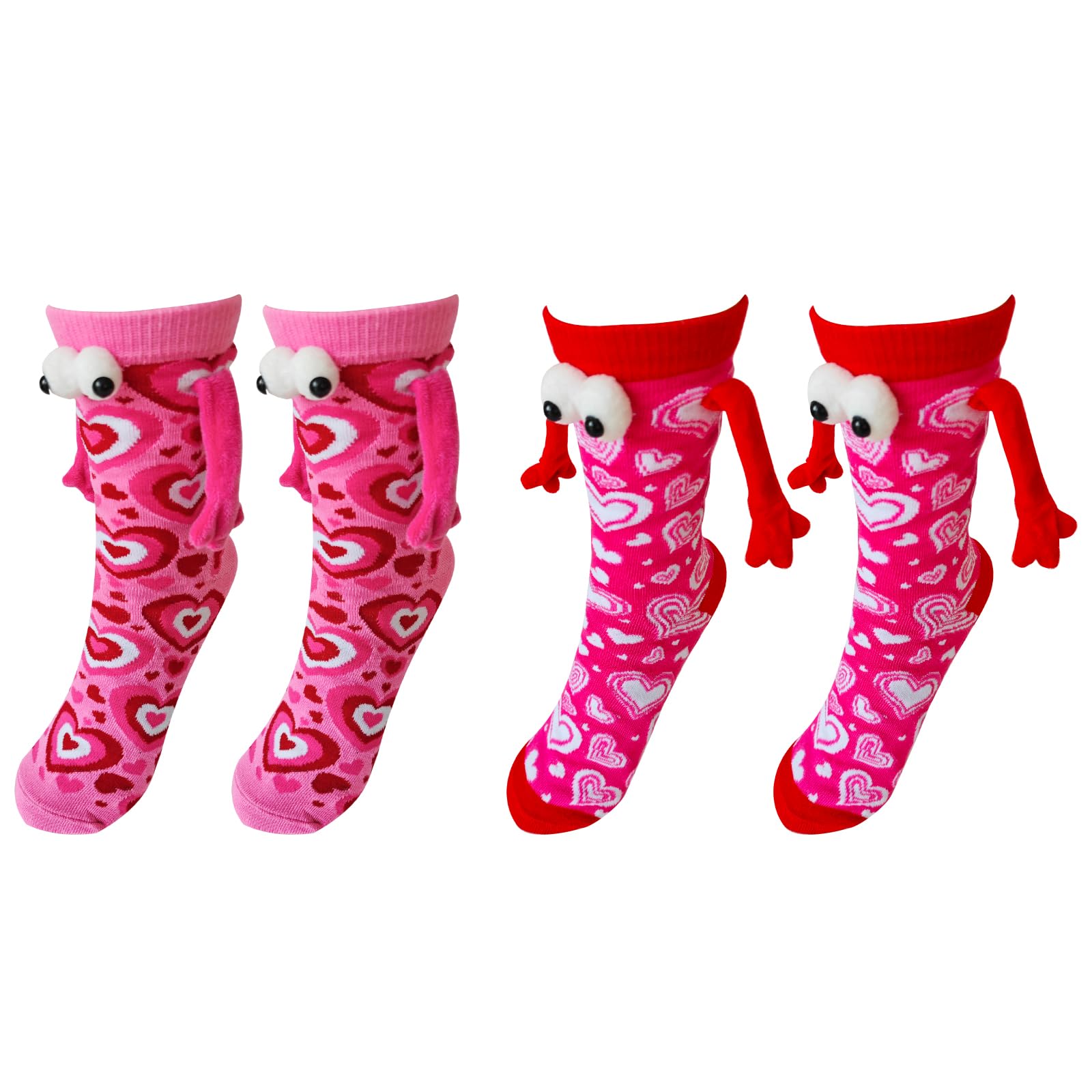 2 Pairs Valentine's Day Socks for Women - Magnetic Couple Holding Hands Socks, Funny Heart Socks for Girlfriend & Wife - Perfect Romantic Gift for Her | Great for Anniversaries, Date Nights & Couple Photos