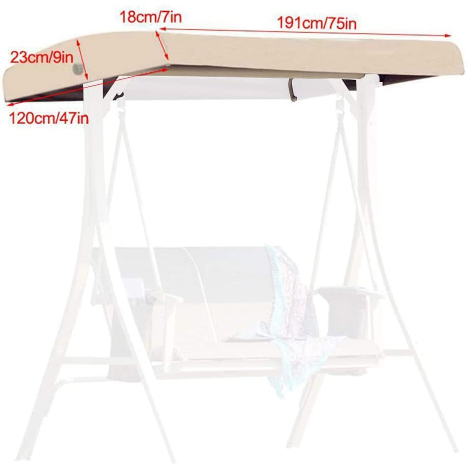 **Beige Patio Swing Canopy Replacement Top Cover - 191x120x18/23cm - Weather-Resistant Outdoor Hammock & Swing Seat Cover for Garden, Backyard, and Patio - Perfect for Relaxation & Shade**