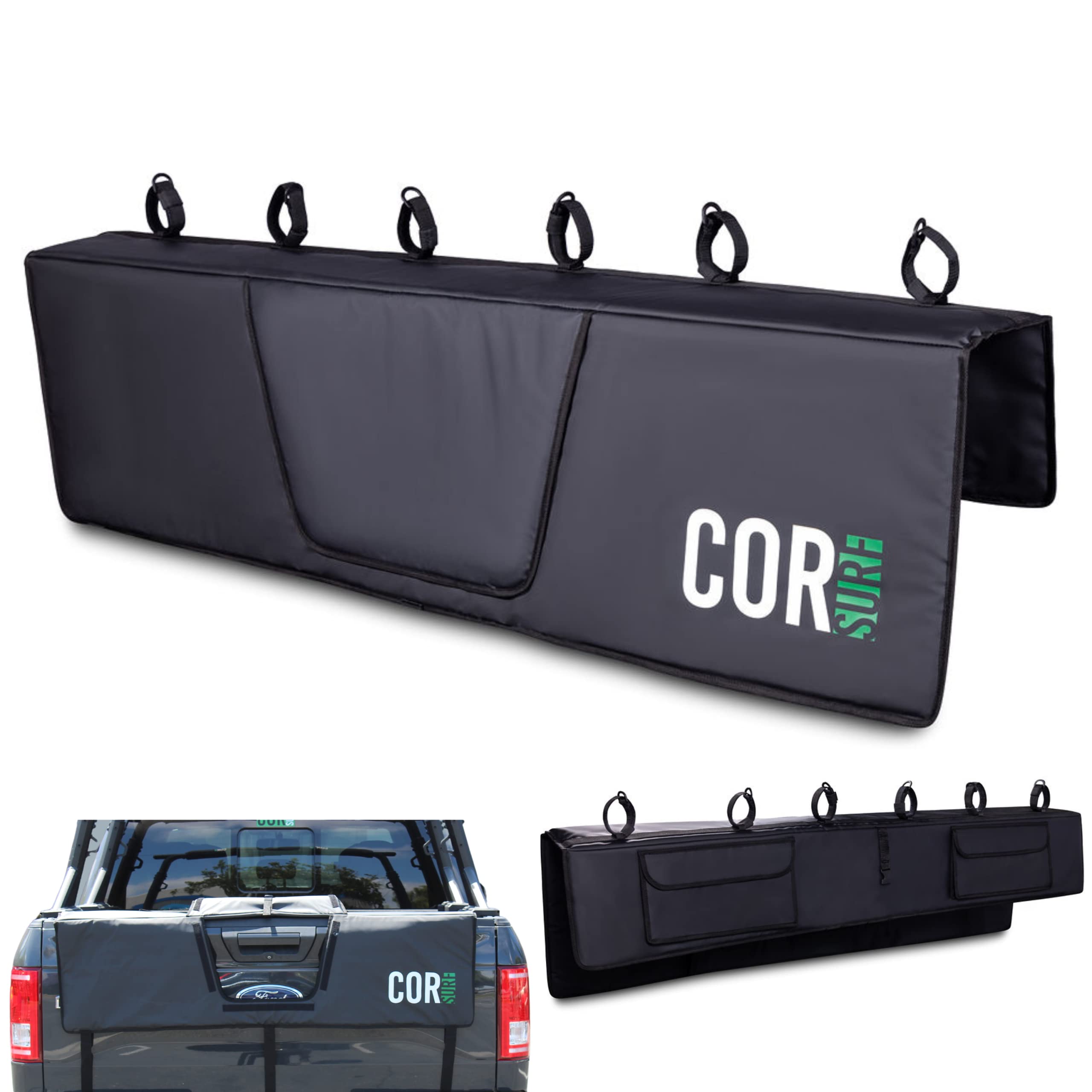 **COR Surf Truck Tailgate Bike Pad - Heavy Duty Multi-Functional Truck Bed Pad for Bikes, Surfboards & SUPs - Large Camera Opening & Secure Latch (Black, Large) - Perfect for Outdoor Adventures & Hauling Gear**