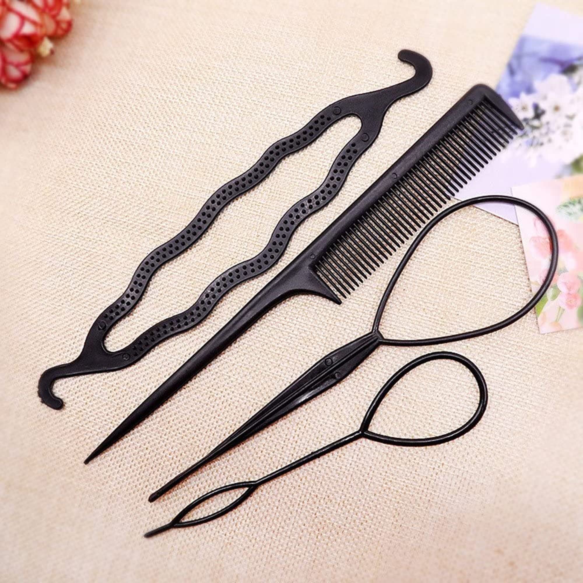 YALANK 4-Piece Hair Braiding Tool Kit - DIY Ponytail Maker & Topsy Tail Styling Accessories for Women | Perfect for Home Hairstyling, Salon Looks, and Party Hair Designs