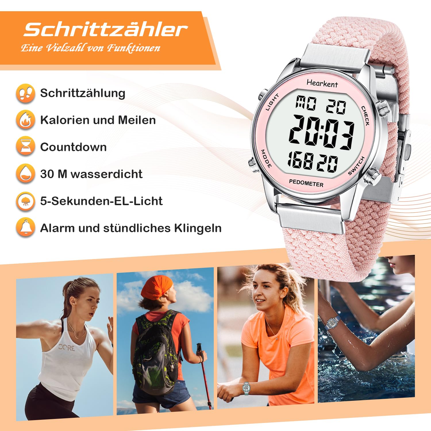 Hearkent Women's Pedometer Watch - Fitness Tracker with Calorie Counter & Waterproof Design for Walking, Sports & Elderly Use