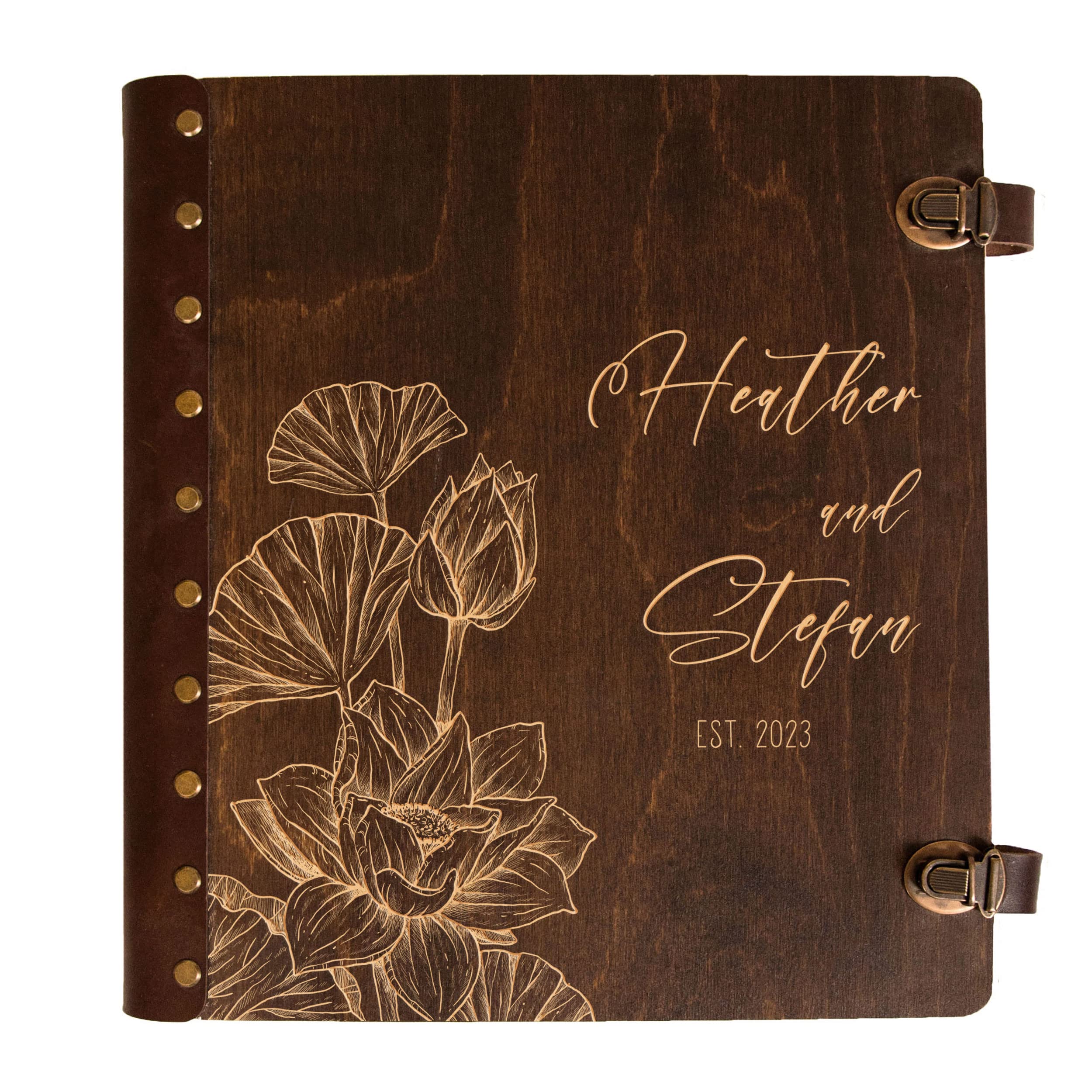 Personalized Wooden Photo Album Scrapbook - Handmade Rustic DIY Wedding Anniversary Engagement Photo Book with Floral Design (Style 5) | Unique Christmas Gift for Family, Couples & Friends | Perfect for Memory Keeping, Home Decor, and Special Occasions