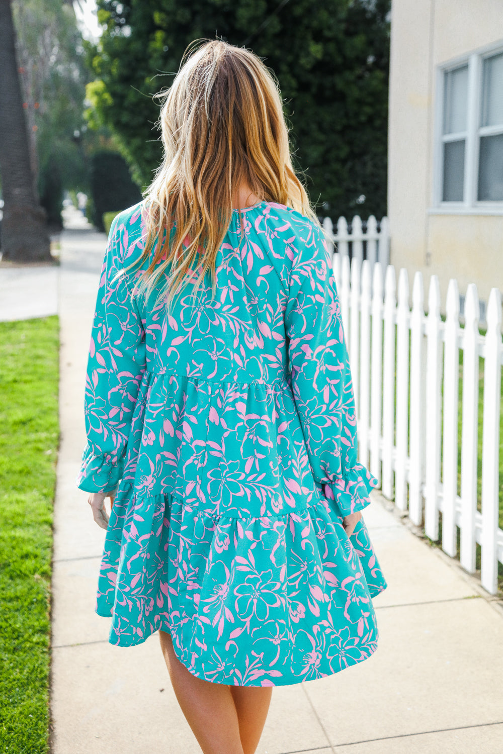 Boho Romance Mint Green Floral Print Tiered Dress with Front Ribbon Bow - Perfect for Summer Weddings, Garden Parties & Date Nights