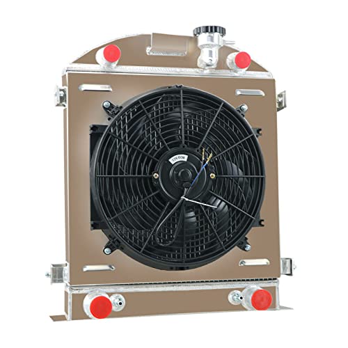 3 Row Aluminum Radiator with Shroud, Fan & Relay Kit for 1928-1929 Ford Model A 3.3L L4 Gas Engine - Perfect for Classic Car Restoration & Hot Rod Upgrades