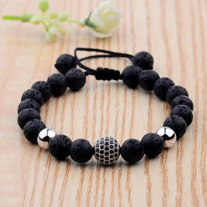 CZ Zircon Pave Lava Stone Beaded Bracelet for Men - Stylish Handmade Beaded Jewelry for Casual Wear & Gifts