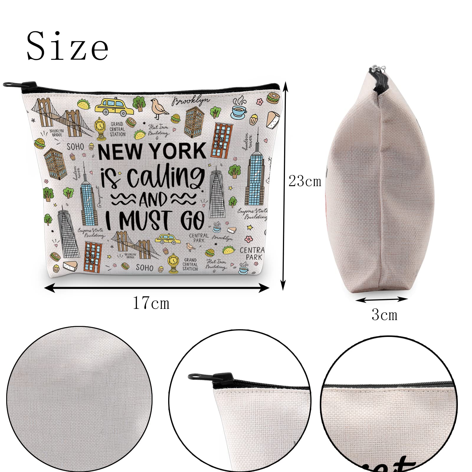POFULL NYC Gift - New York is Calling and I Must Go Cosmetic Bag - Travel Makeup Pouch for Vacation, Perfect for New York Souvenirs & Travel Essentials - Great for Women's Toiletries & Weekend Getaways