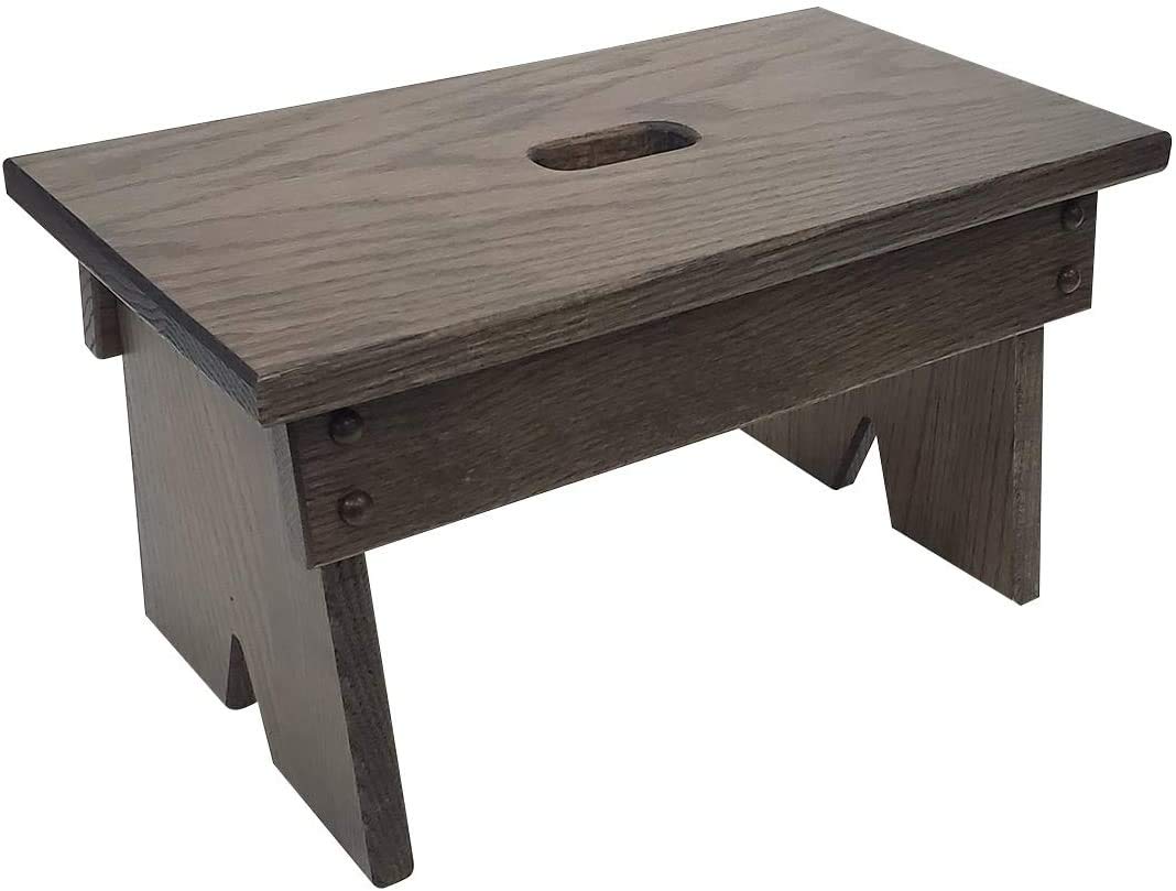 Solid Oak Step Stool - Handmade Amish Footstool for Kitchen, Bedroom, Living Room & Bathroom | Antique Slate Finish | Perfect for Reaching High Shelves & Home Decor