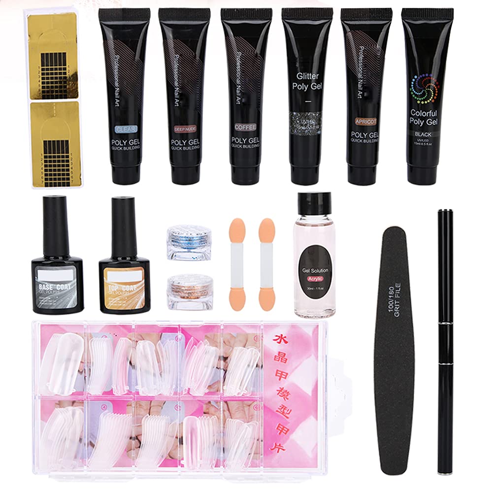 Professional UV Gel Nail Extension Kit - Base Gel, Glitter Powder, Nail Tips & Manicure Tools for DIY Nail Art | Perfect for Home Salon, Bridal Nails & Party Glam Looks