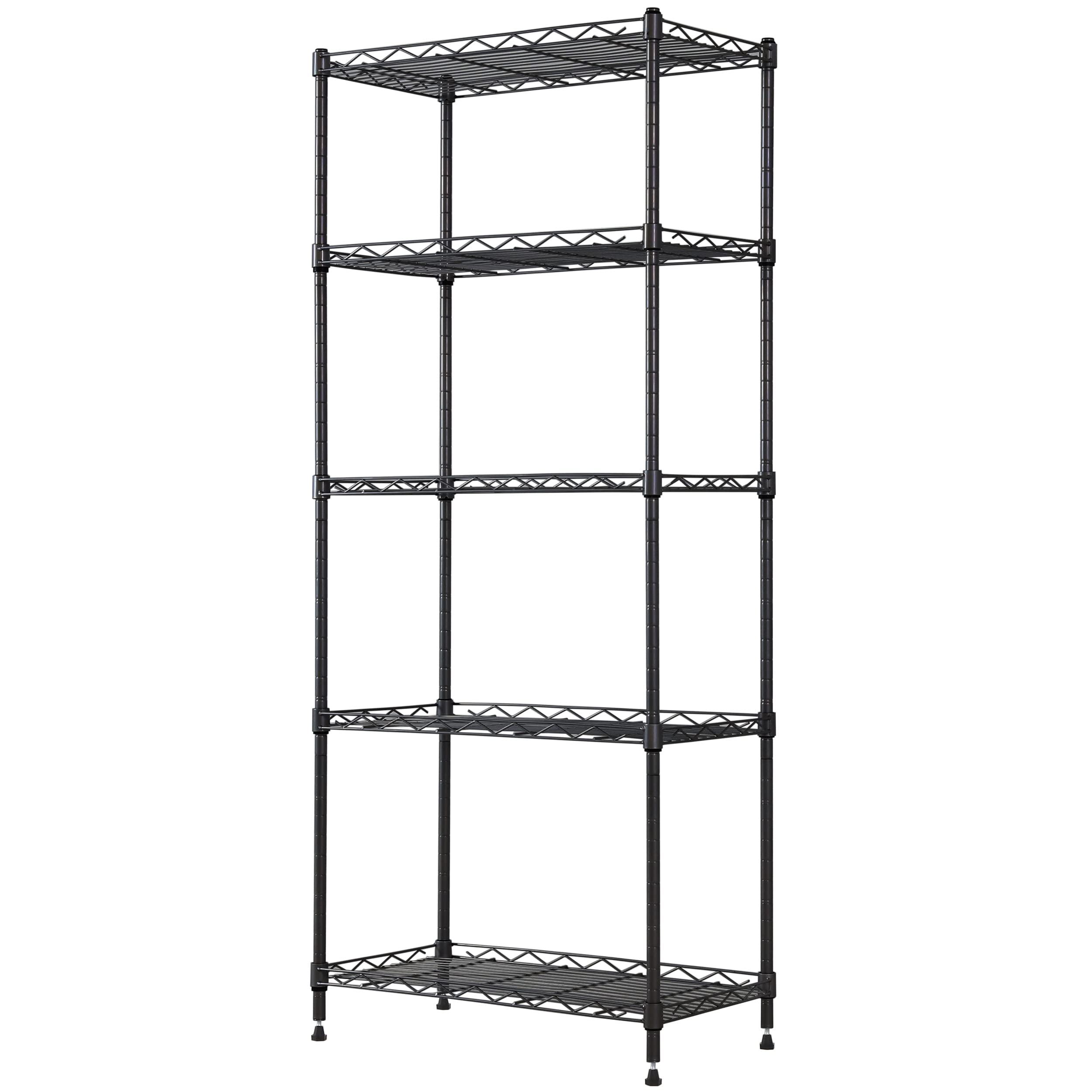 REGILLER 5-Tier Adjustable Metal Wire Shelving Unit - Heavy Duty Storage Rack for Laundry, Bathroom, Kitchen, Pantry & Closet Organization (Black, 11.8