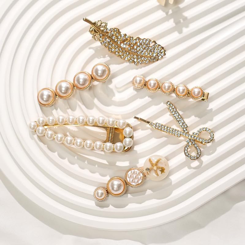 Belicia 6-Piece Pearl Hair Clips Set | Strong Hold Non-Slip Metal Barrettes for Women & Girls | Elegant Hair Accessories for Daily Wear, Weddings & Parties | Perfect Birthday & Valentine's Day Gift (6PCS)