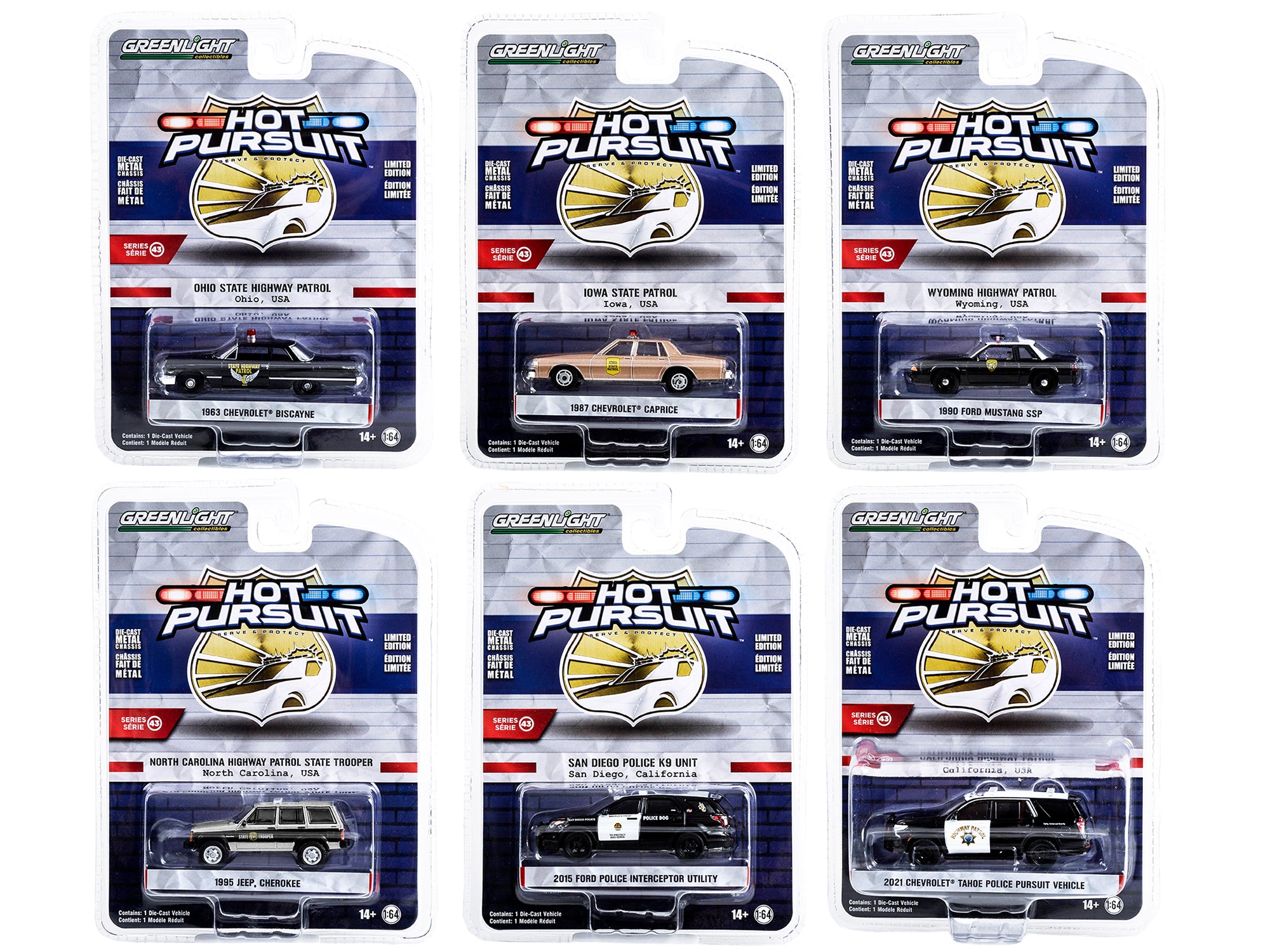 Greenlight 1/64 Scale Diecast Police Car Set - Hot Pursuit Collection (6-Pack) | Highly Detailed Model Cars for Collectors, Kids & Display | Perfect for Playtime, Gifts & Car Enthusiast Collections