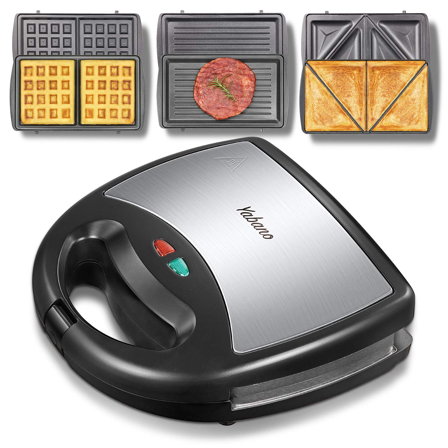 Yabano 3-in-1 Sandwich Maker & Waffle Iron with Non-Stick Plates - Electric Panini Press Grill, Fast Heating & Easy Clean - Perfect for Breakfast, Snacks & Family Meals