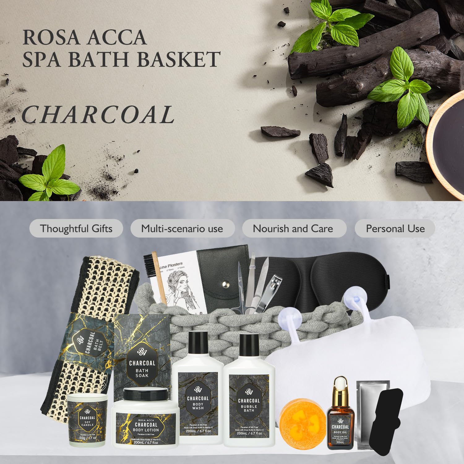 Premium 15-Piece Spa Gift Set for Men & Women - Bamboo Charcoal Scented Body Wash, Bubble Bath, Bath Soak & Manicure Kit | Luxury Birthday Gifts for Him, Dad, Boyfriend | Relaxing Home Spa Experience & Self-Care Essentials