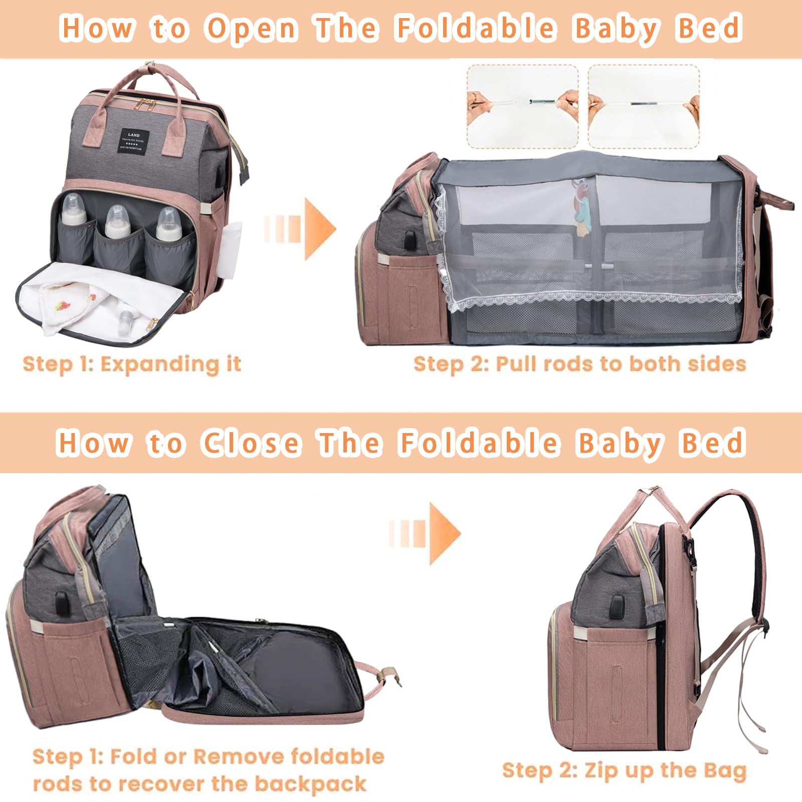 **CtopxCone Diaper Bag Backpack with Changing Station - Multifunctional Travel Backpack for Baby Essentials, Waterproof & Spacious Baby Diaper Bag for Parents - Perfect for Outings, Travel, and Daily Use**