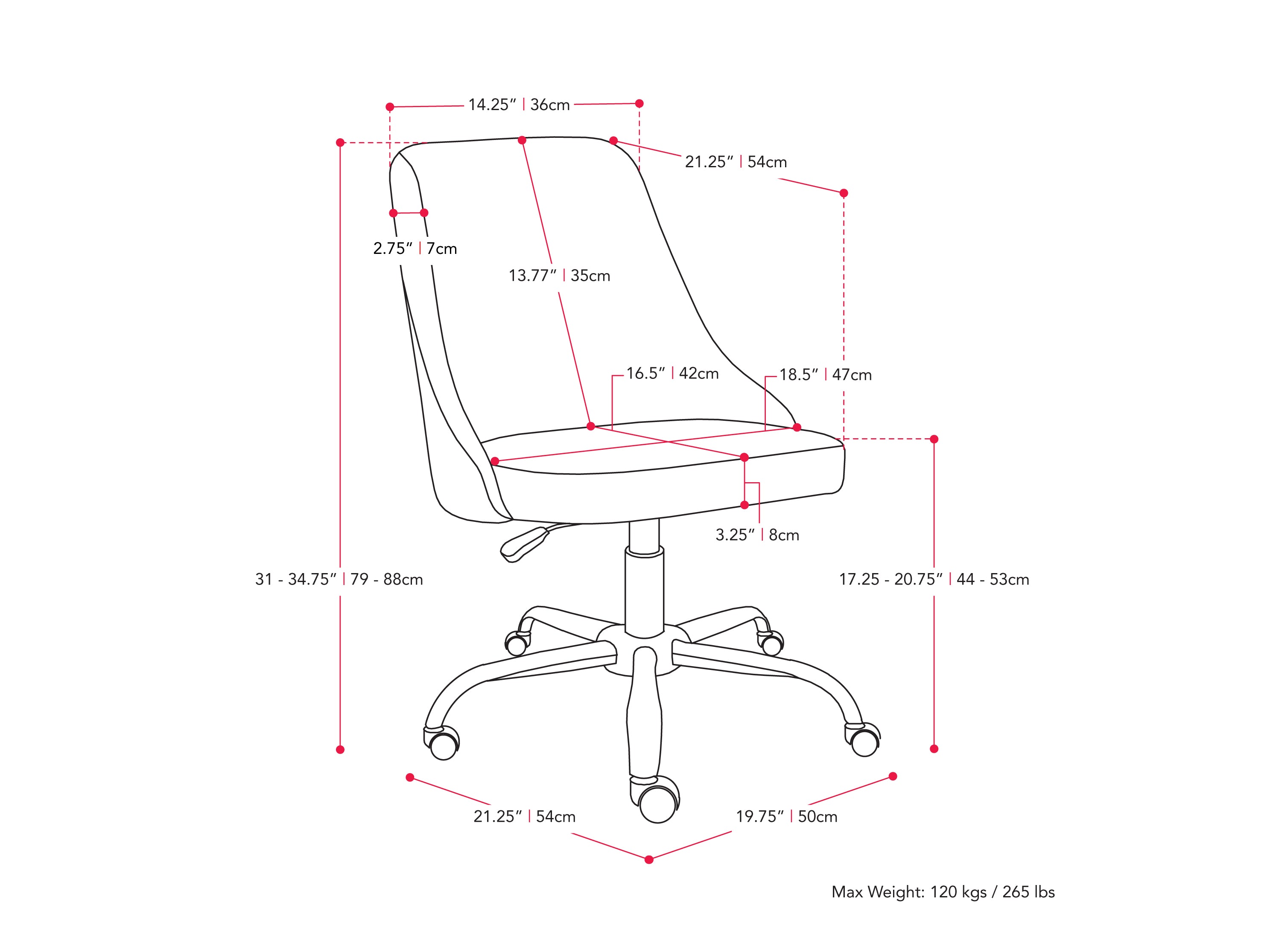 Ergonomic Dark Grey Armless Office Chair - Comfortable Back Support for Home & Workspace - Perfect for Small Spaces, Minimalist Desks & Modern Interiors