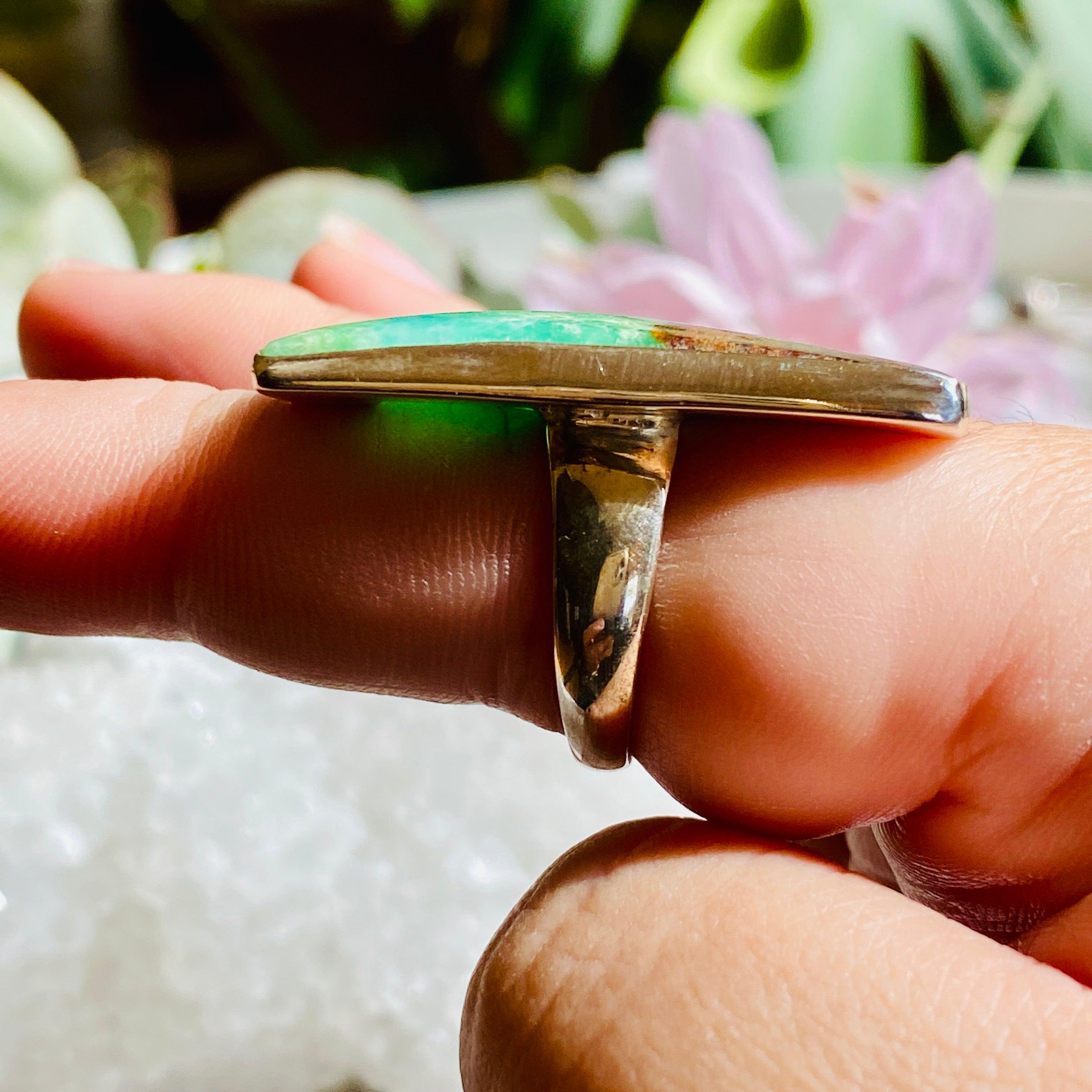 Chrysoprase Rectangle Ring Size 10.5 - KRGJ673 | Elegant Green Gemstone Jewelry for Women, Perfect for Weddings, Parties & Everyday Wear