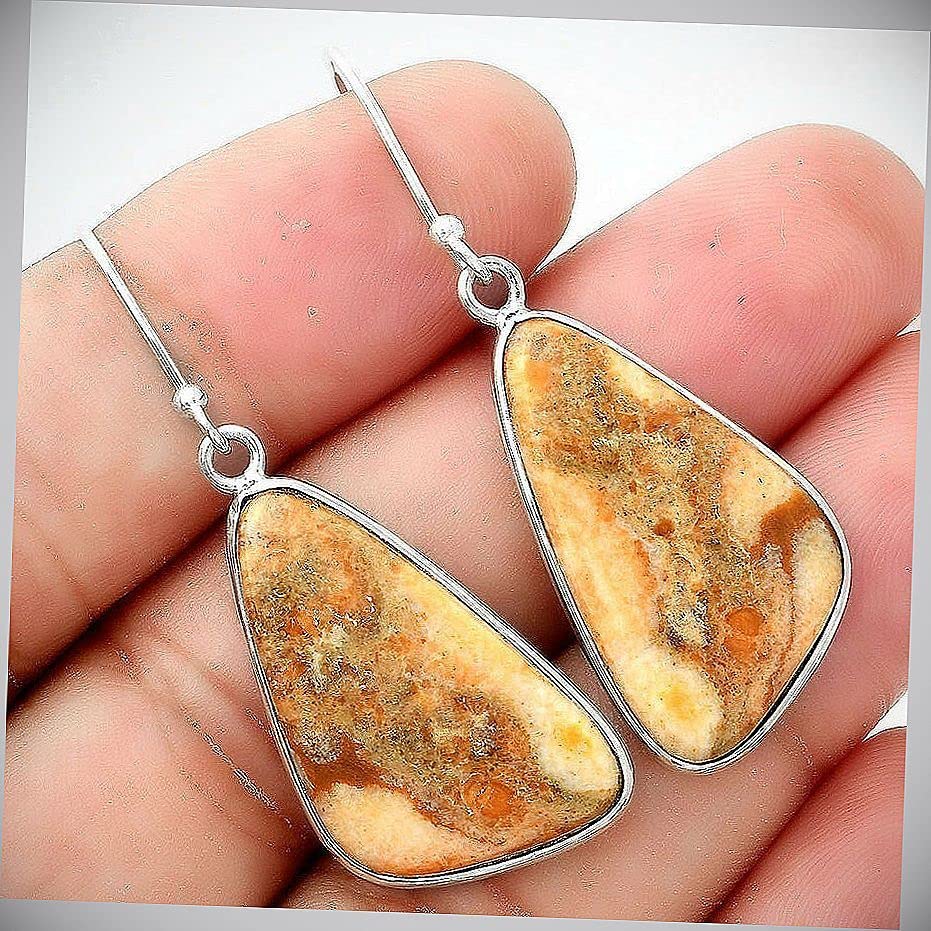 Natural Coral Jasper 925 Sterling Silver Dangle Earrings for Women - Handmade Gemstone Jewelry with French Hook - Elegant Gift for Birthday, Anniversary & Special Occasions