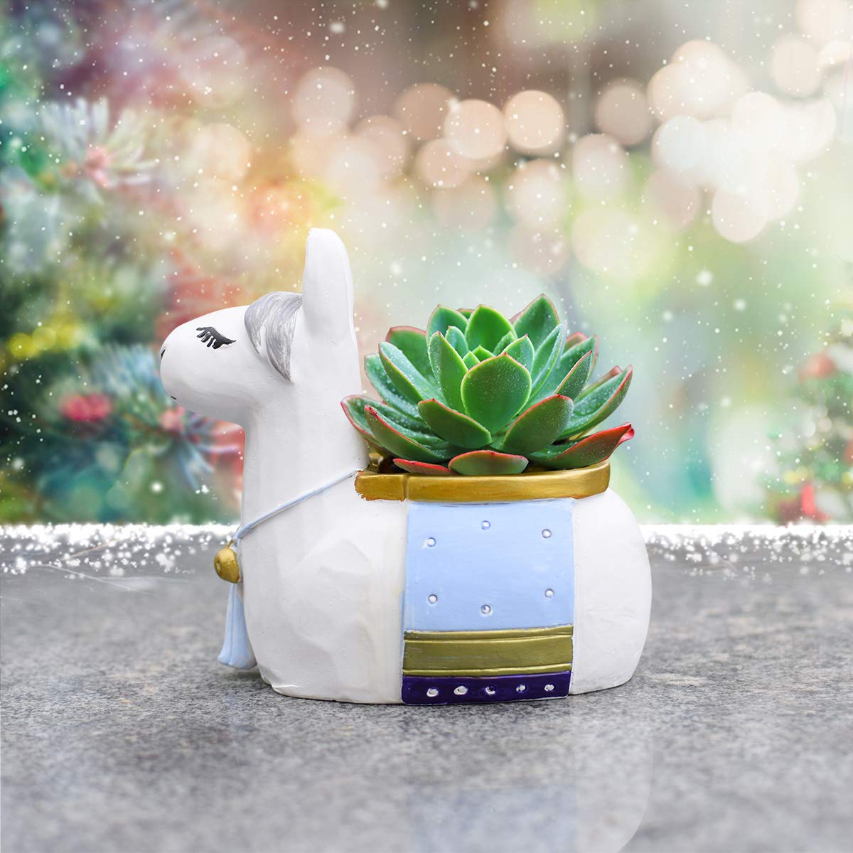 Eco-Friendly Alpaca Shaped Resin Succulent Planter with Drainage Hole - Cute Cartoon Animal Air Plant Vase for Indoor Decor, Office Desk, Living Room & Gift Ideas