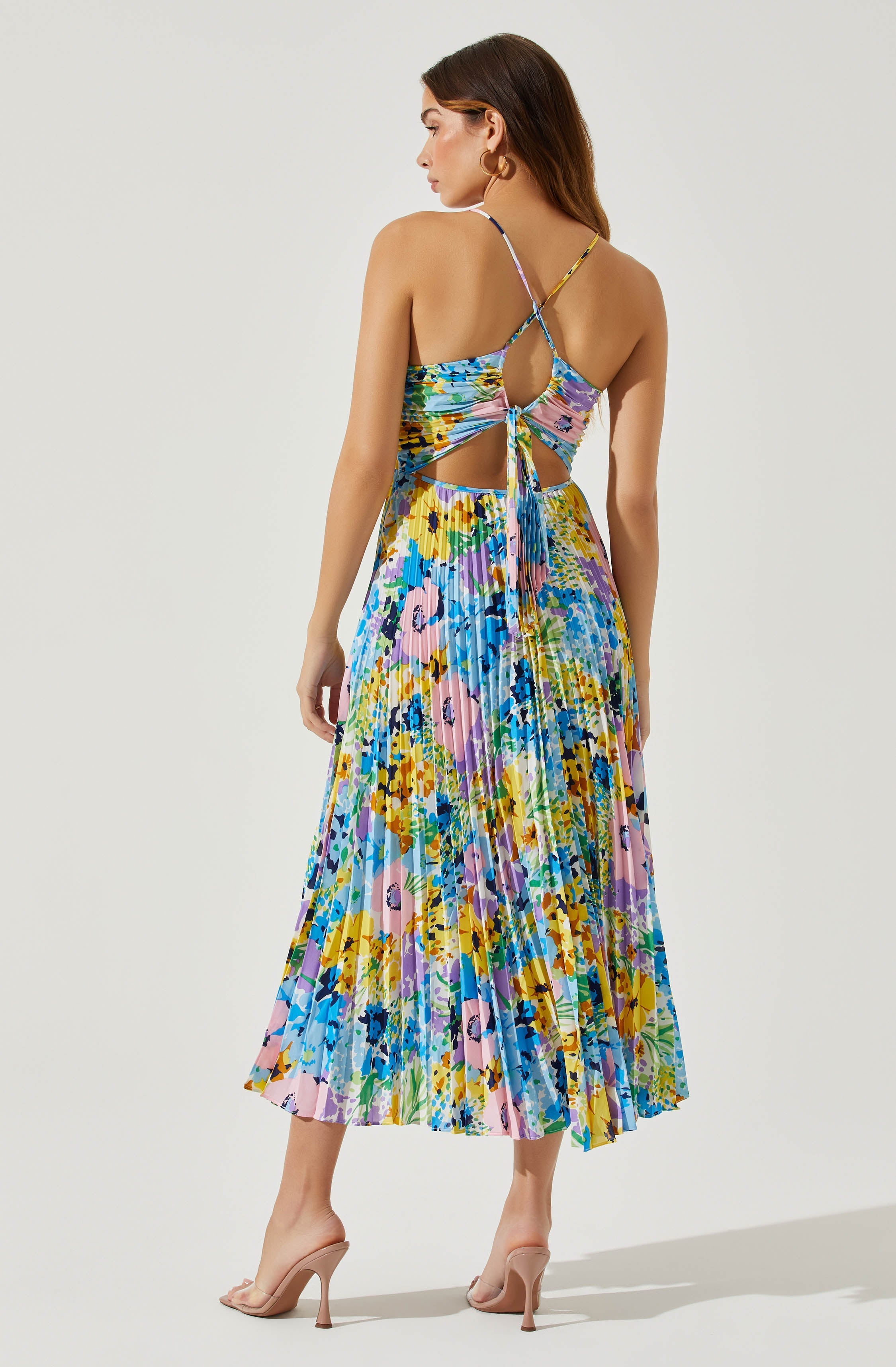 Blythe Floral Plisse Midi Dress for Women - Summer Flowy Ruffled Party Dress - Perfect for Weddings, Garden Parties & Date Nights